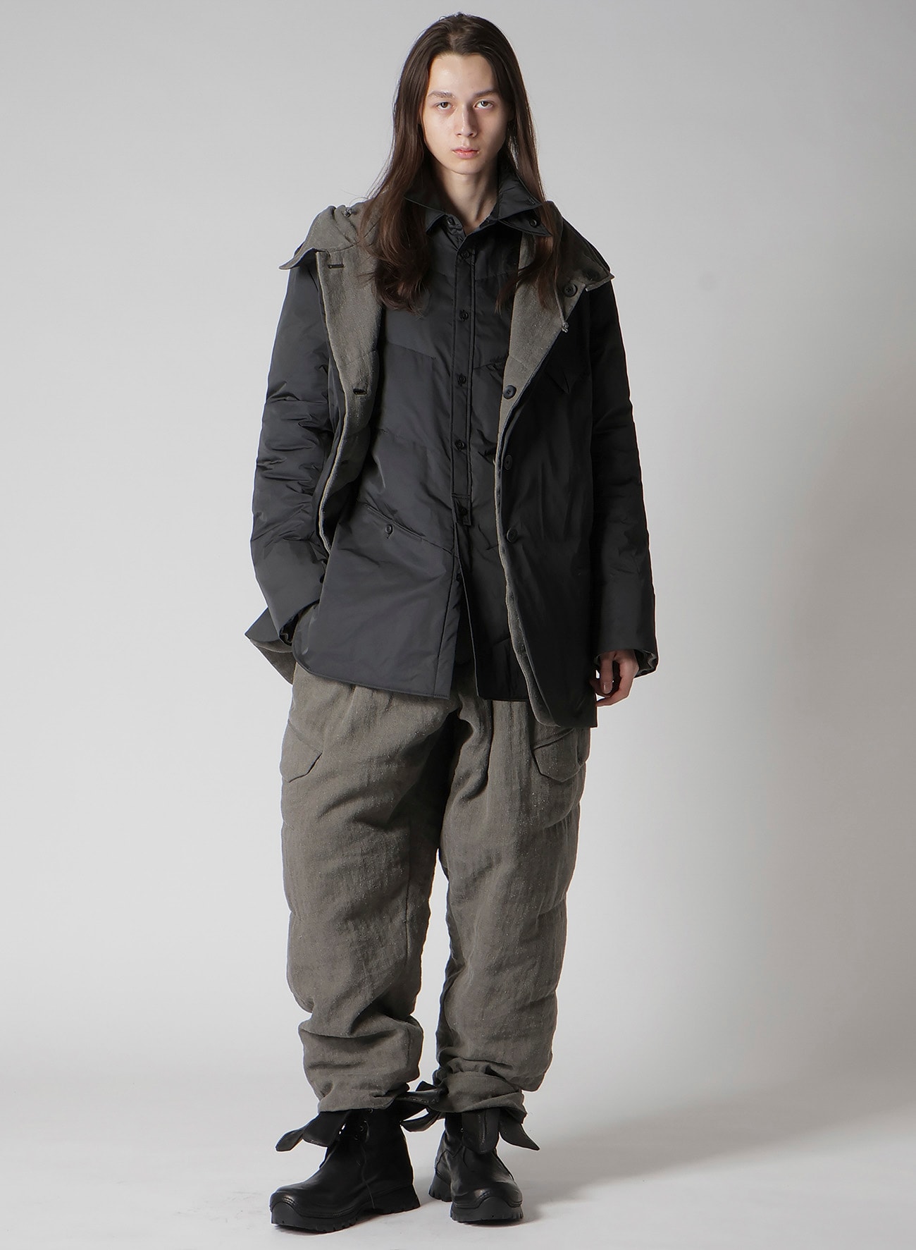 SILK LINEN DIAGONAL FLAP PADDED PANTS