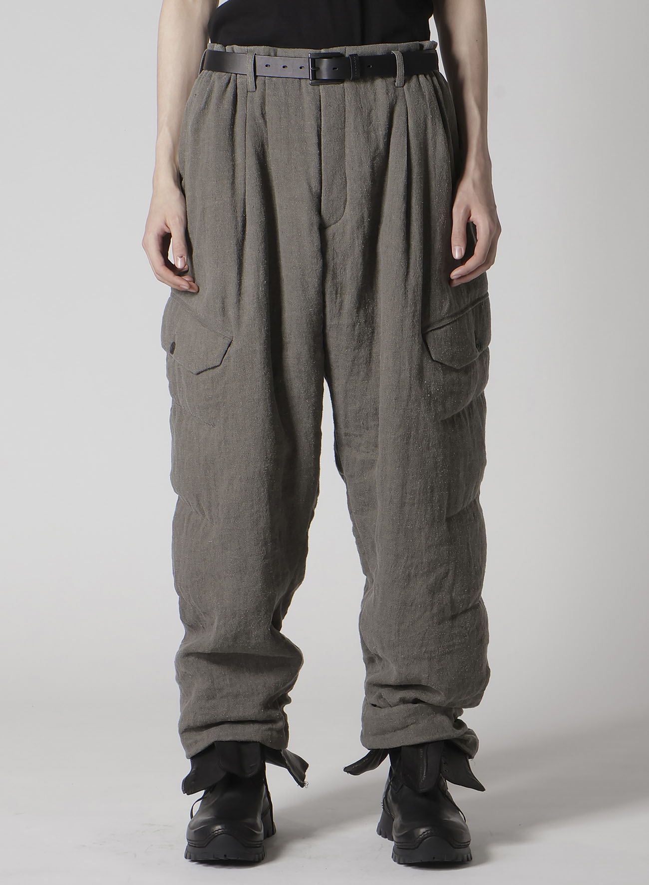 SILK LINEN DIAGONAL FLAP PADDED PANTS