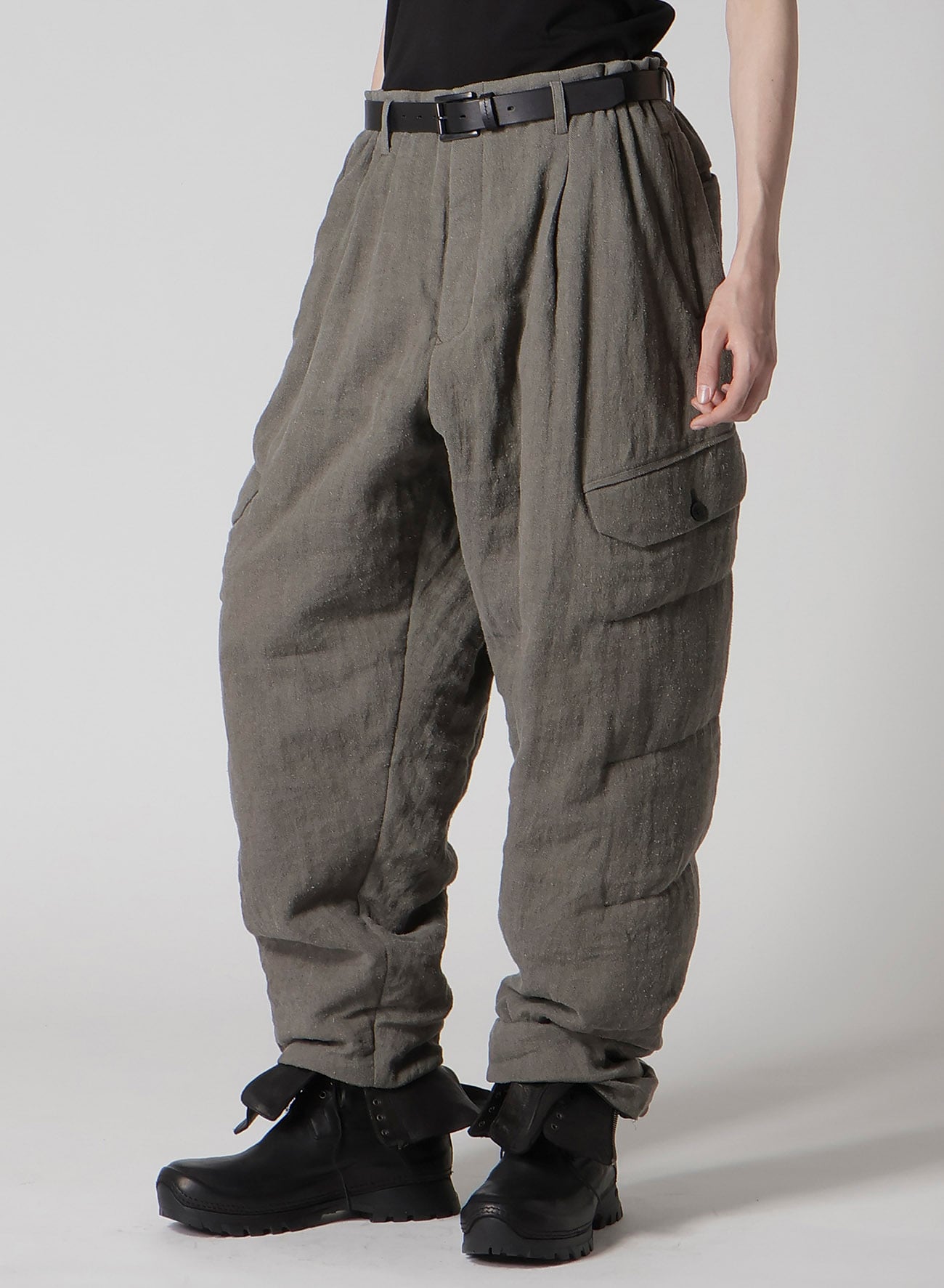 SILK LINEN DIAGONAL FLAP PADDED PANTS
