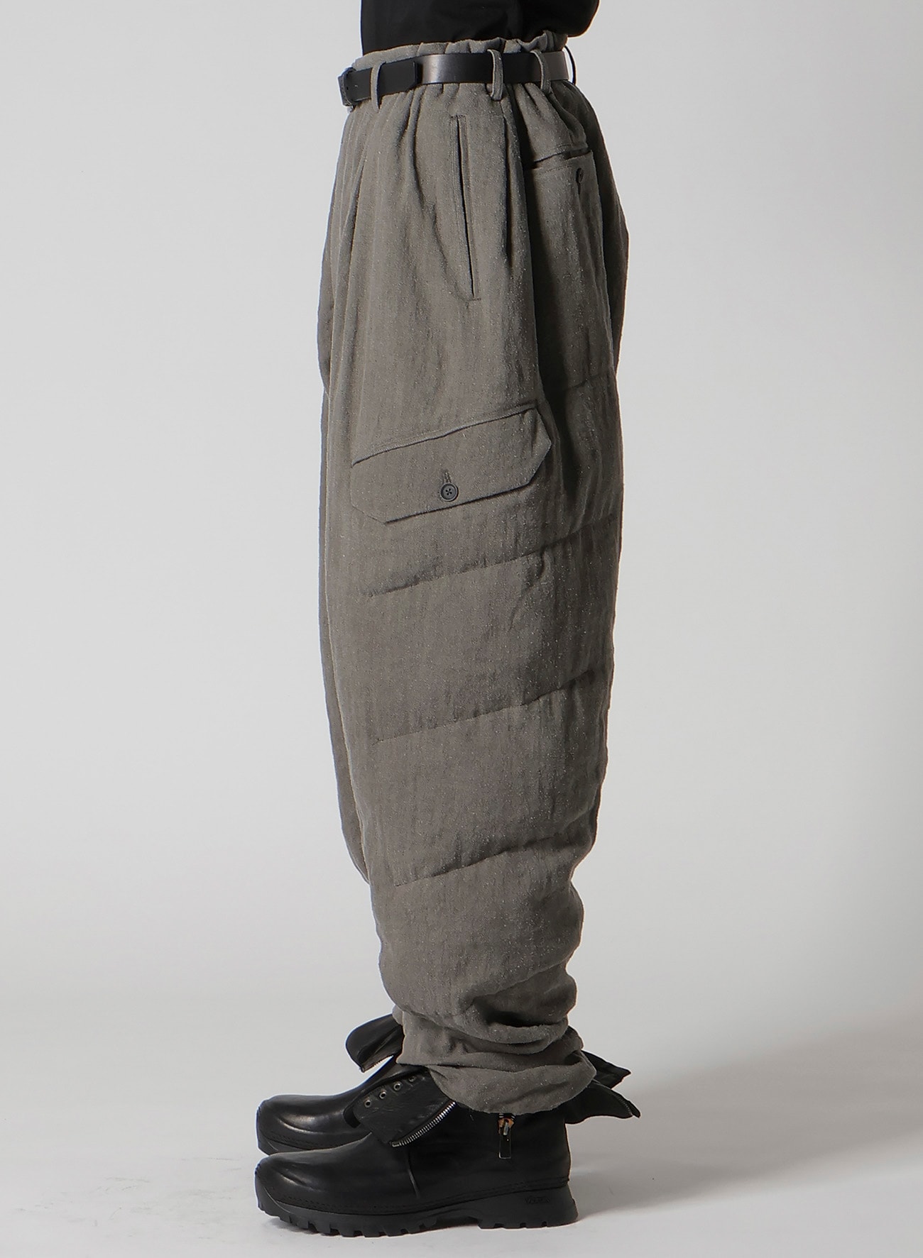SILK LINEN DIAGONAL FLAP PADDED PANTS