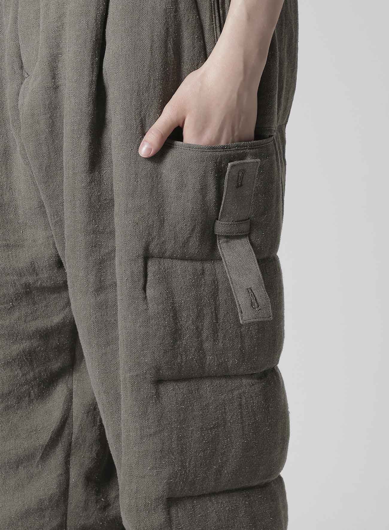 SILK LINEN INKED KNEE TAB PADDED PANTS