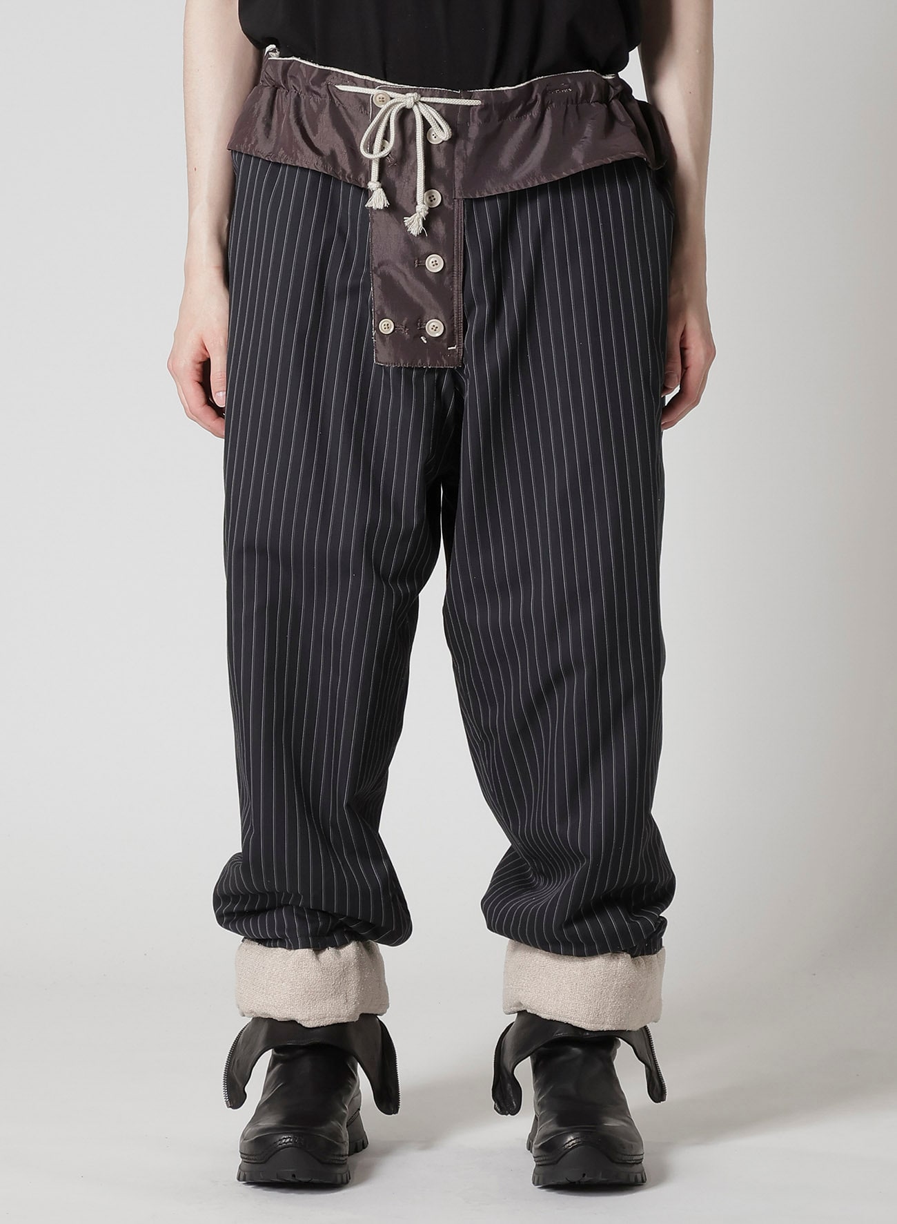 SILK LINEN TWEED GUSSET POCKET PADDED PANTS