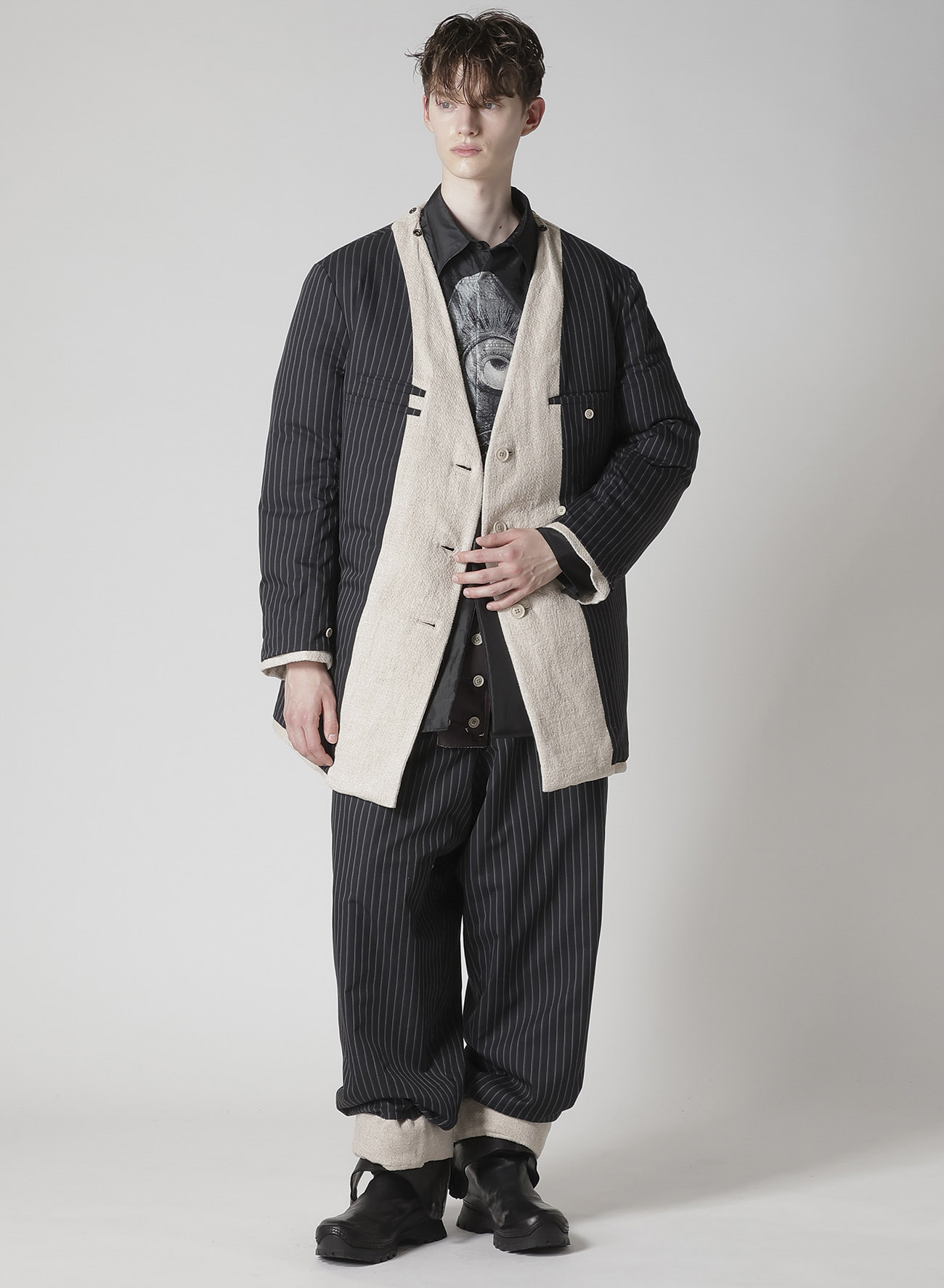 SILK LINEN TWEED GUSSET POCKET PADDED PANTS