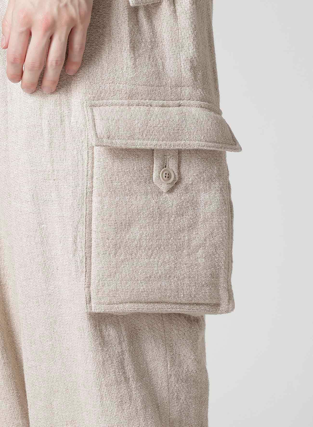 SILK LINEN TWEED GUSSET POCKET PADDED PANTS
