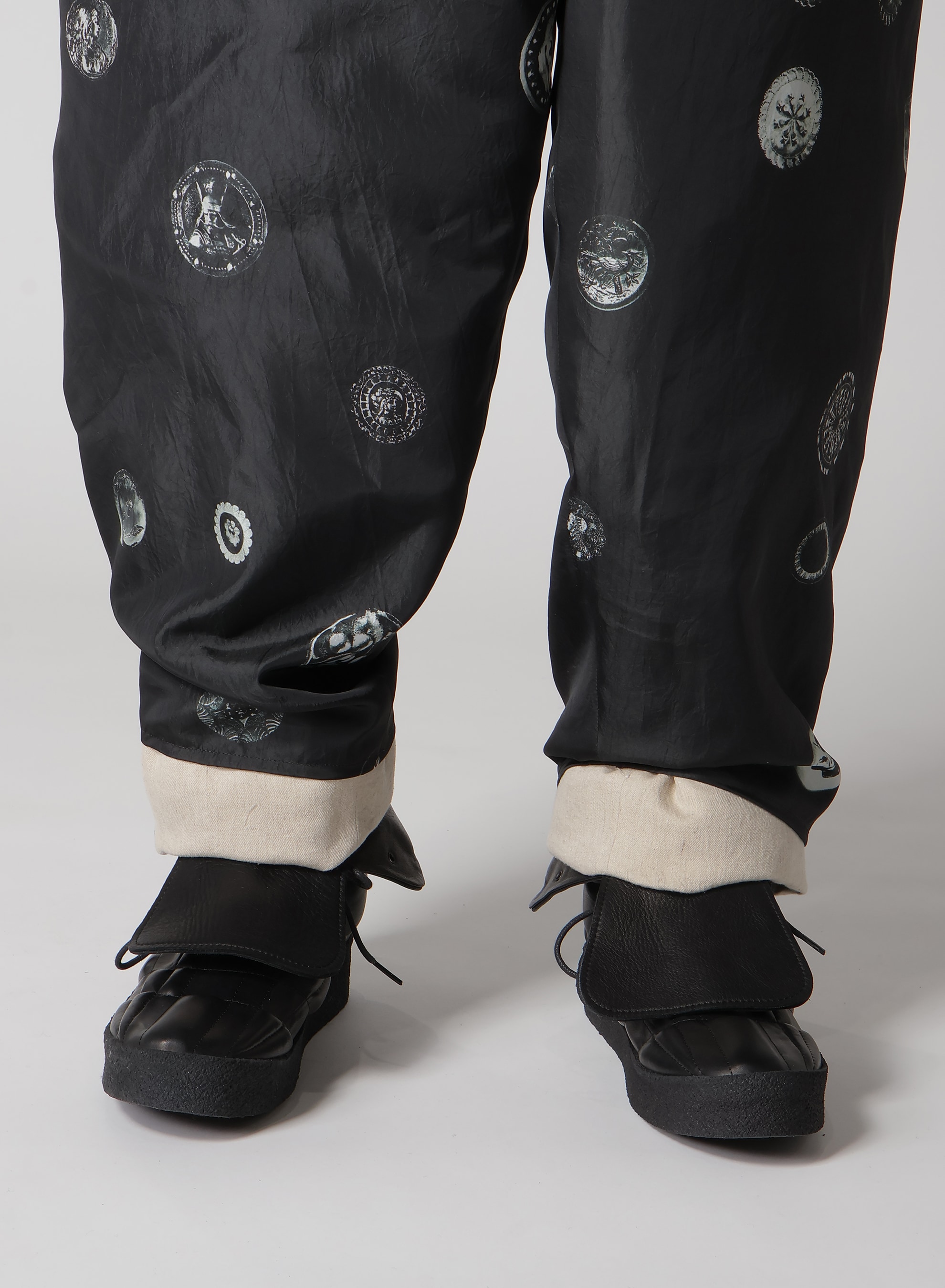 LINEN/COTTON PLAID HORIZONTAL PADDED PANTS