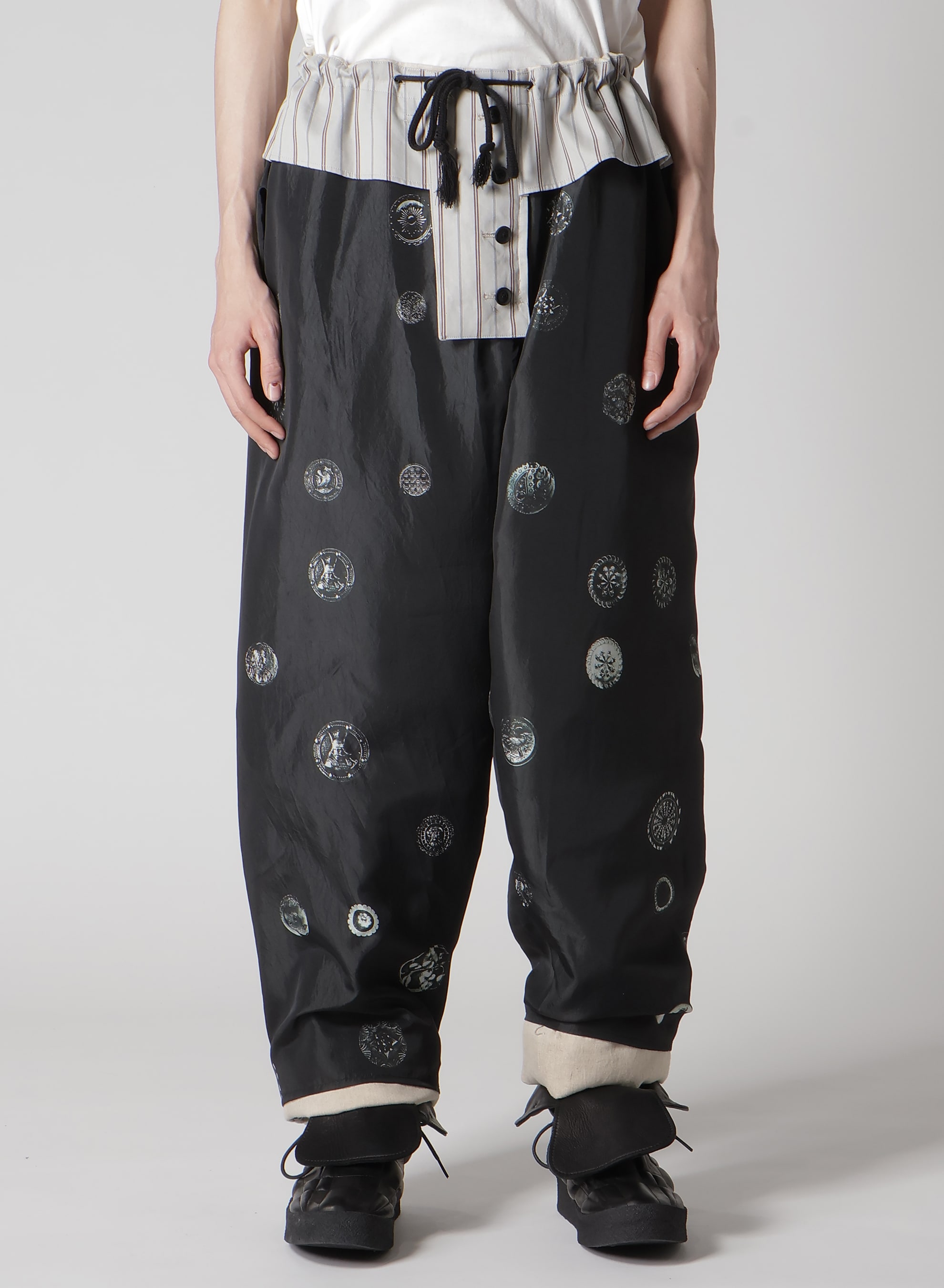 LINEN/COTTON PLAID HORIZONTAL PADDED PANTS
