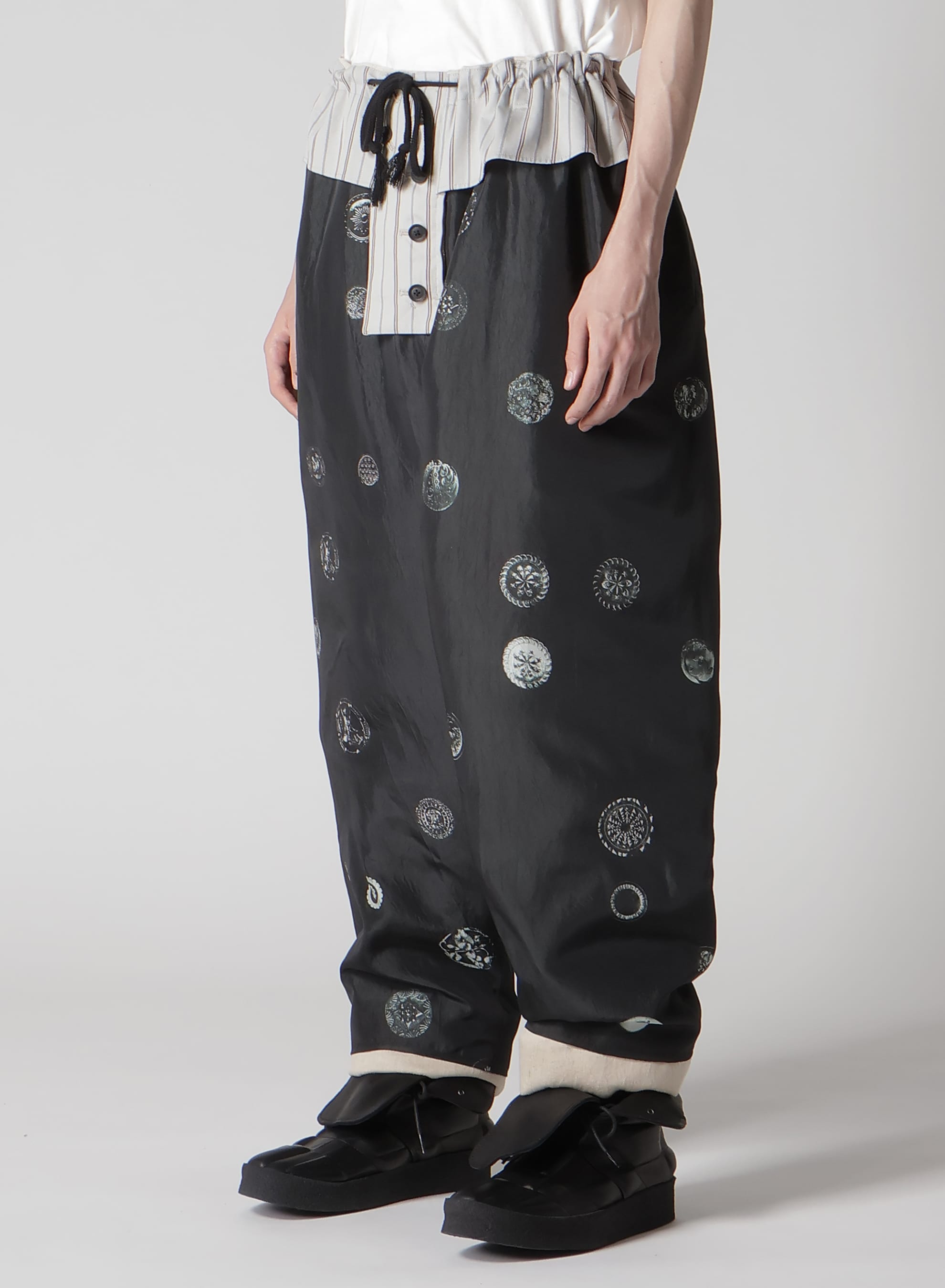 LINEN/COTTON PLAID HORIZONTAL PADDED PANTS
