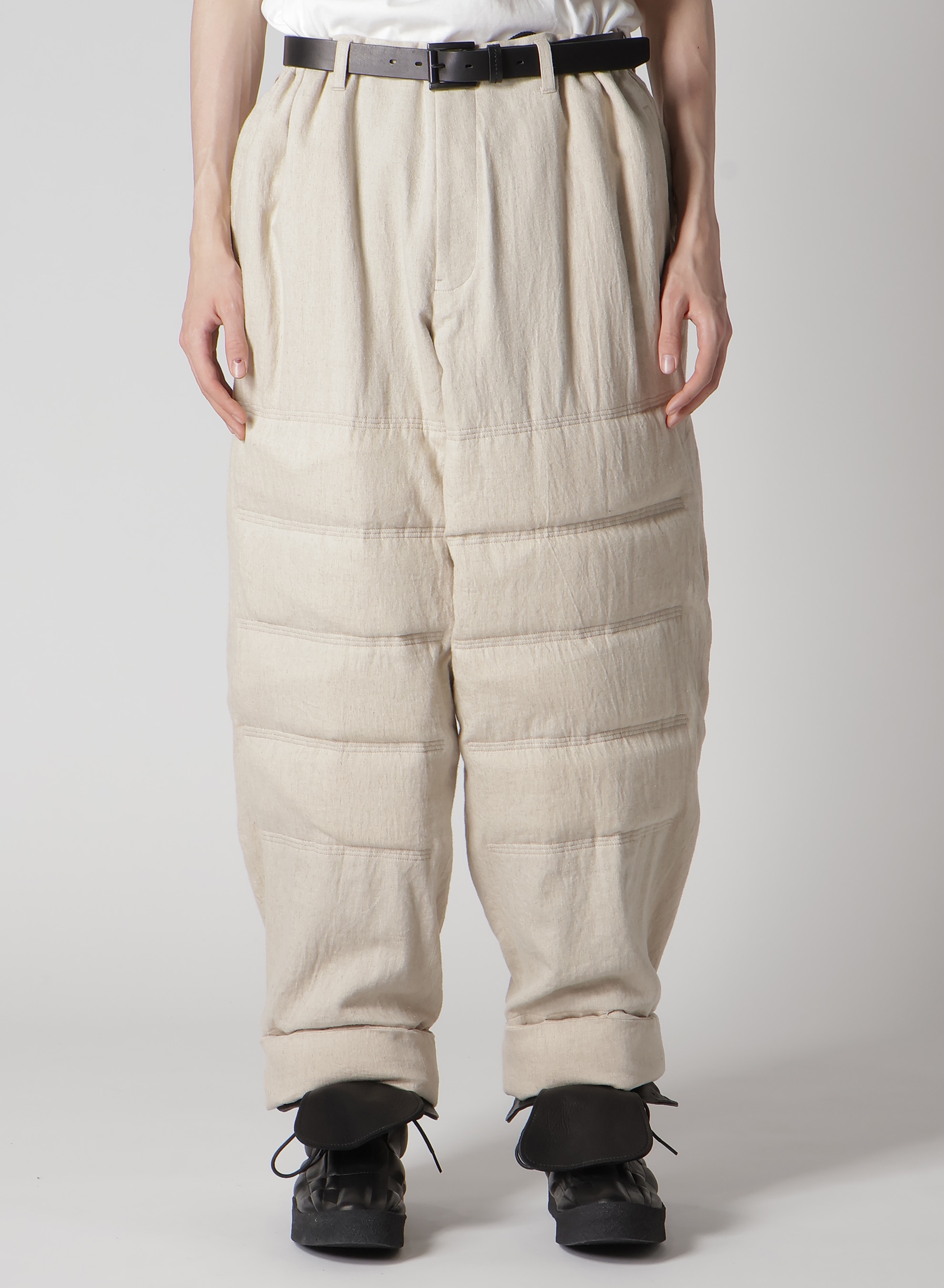 LINEN/COTTON PLAID HORIZONTAL PADDED PANTS