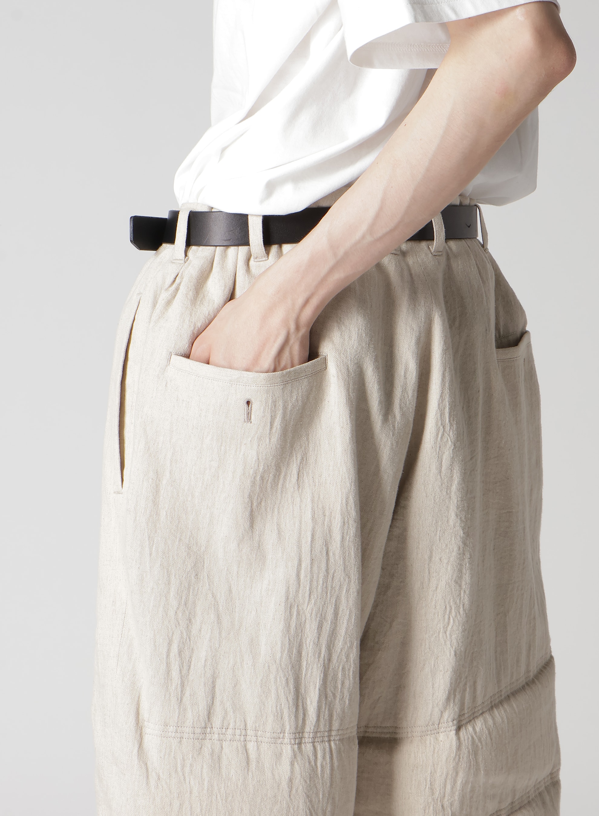 LINEN/COTTON PLAID HORIZONTAL PADDED PANTS