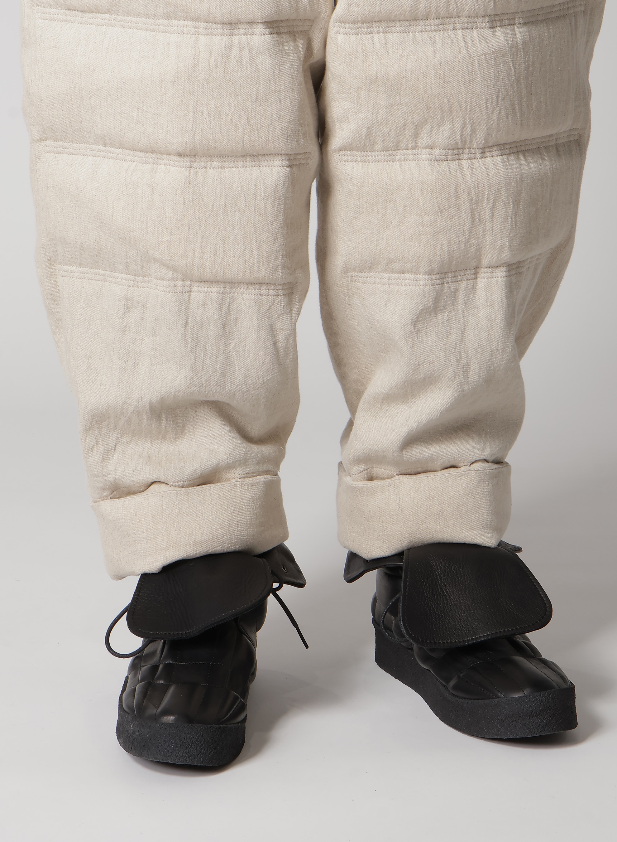 LINEN/COTTON PLAID HORIZONTAL PADDED PANTS