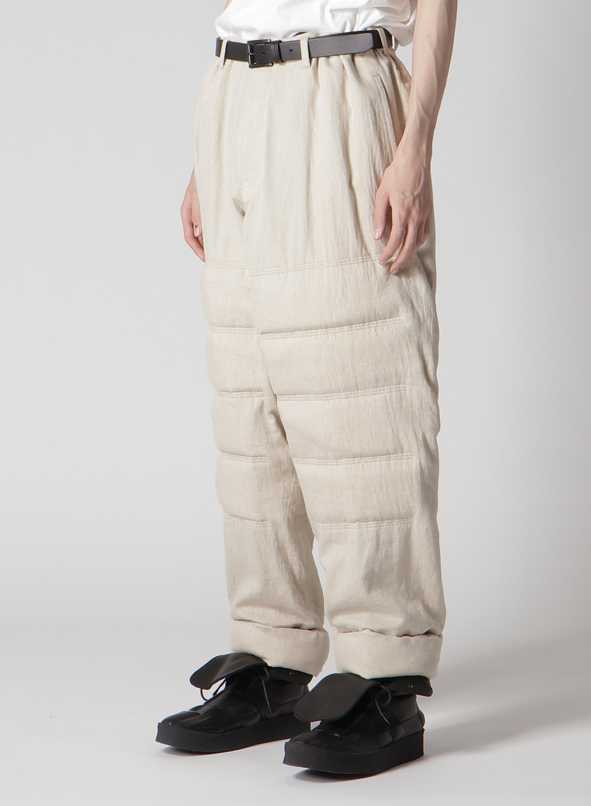 LINEN/COTTON PLAID HORIZONTAL PADDED PANTS