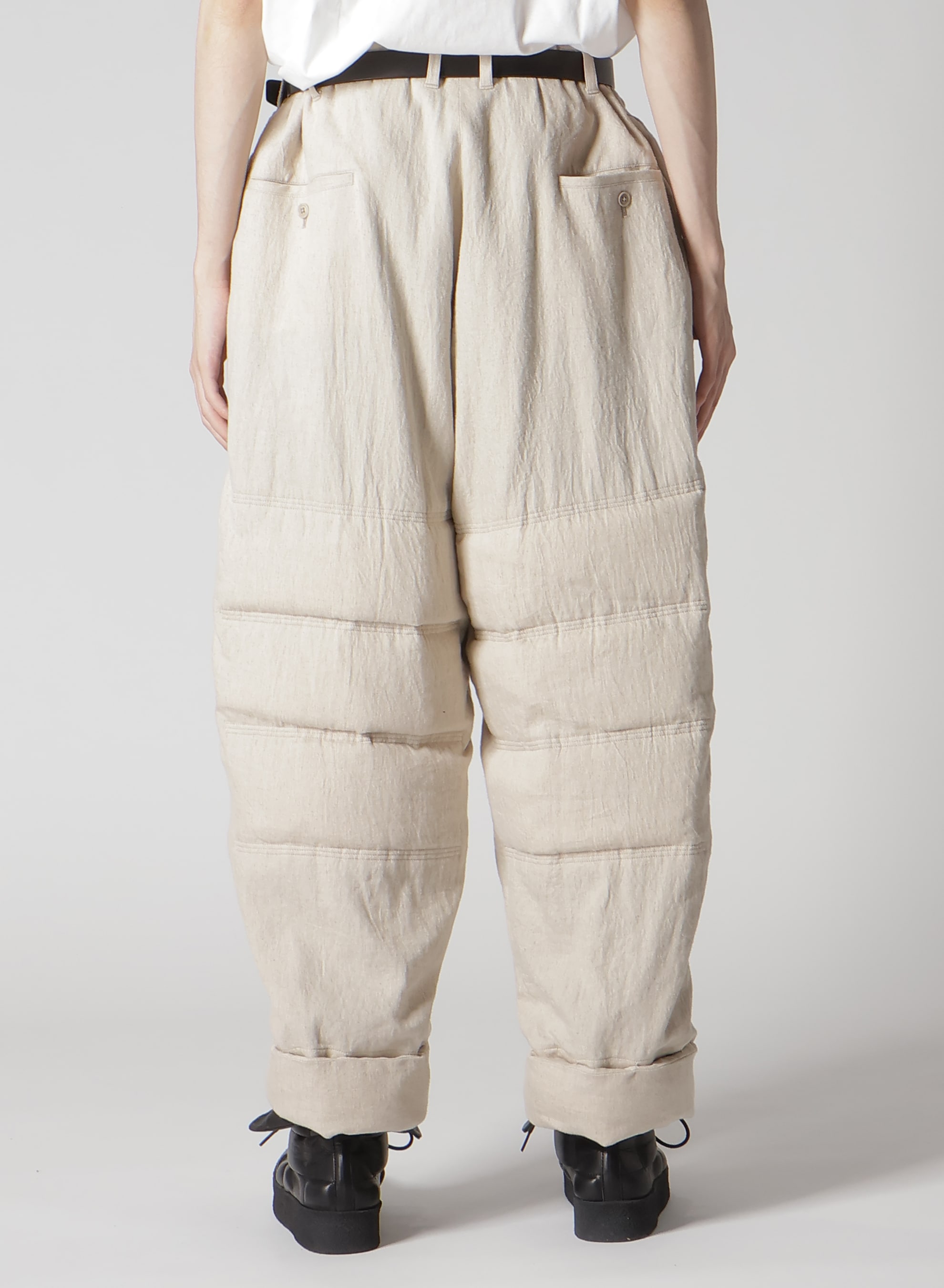LINEN/COTTON PLAID HORIZONTAL PADDED PANTS
