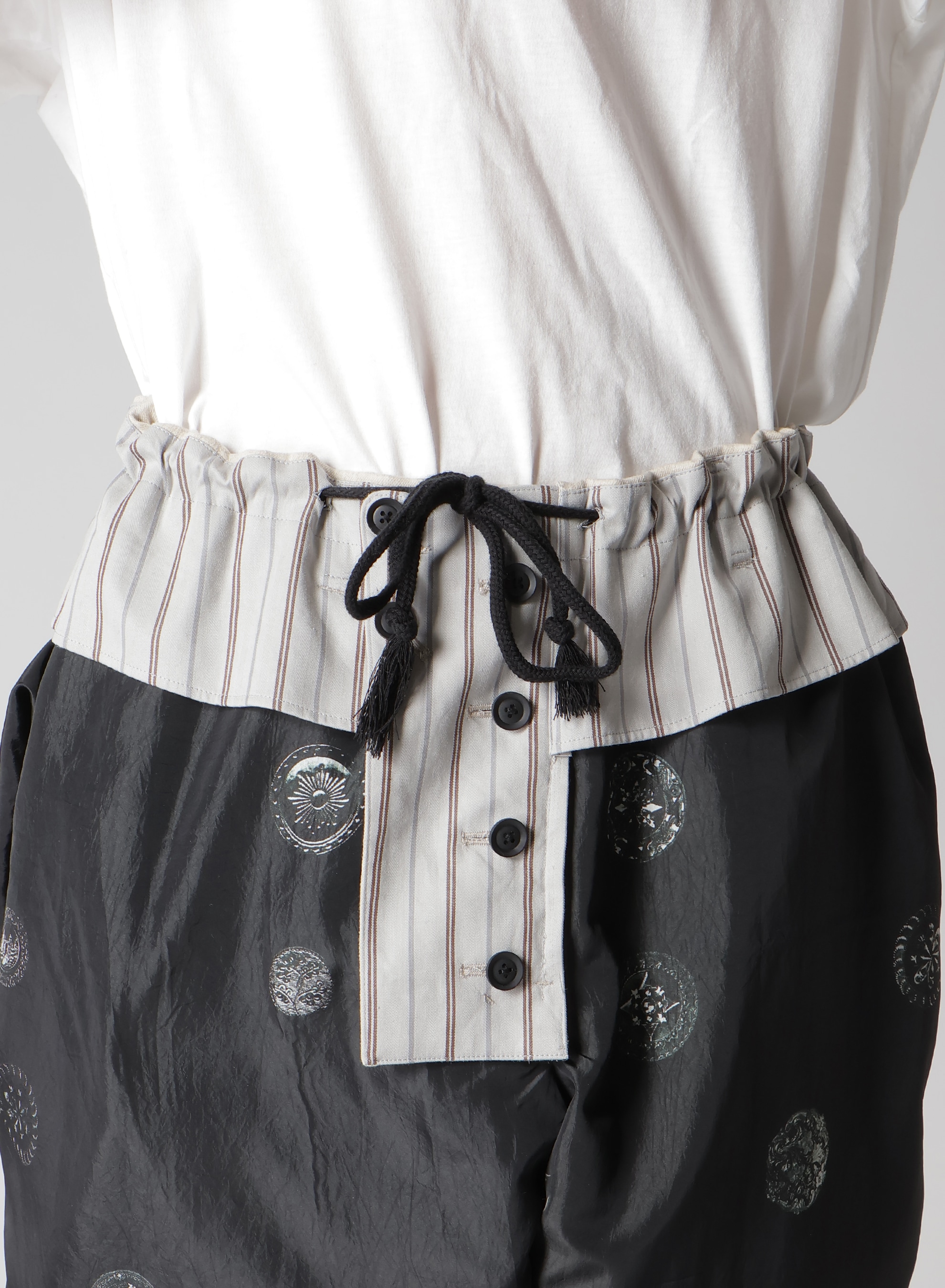 LINEN/COTTON PLAID HORIZONTAL PADDED PANTS