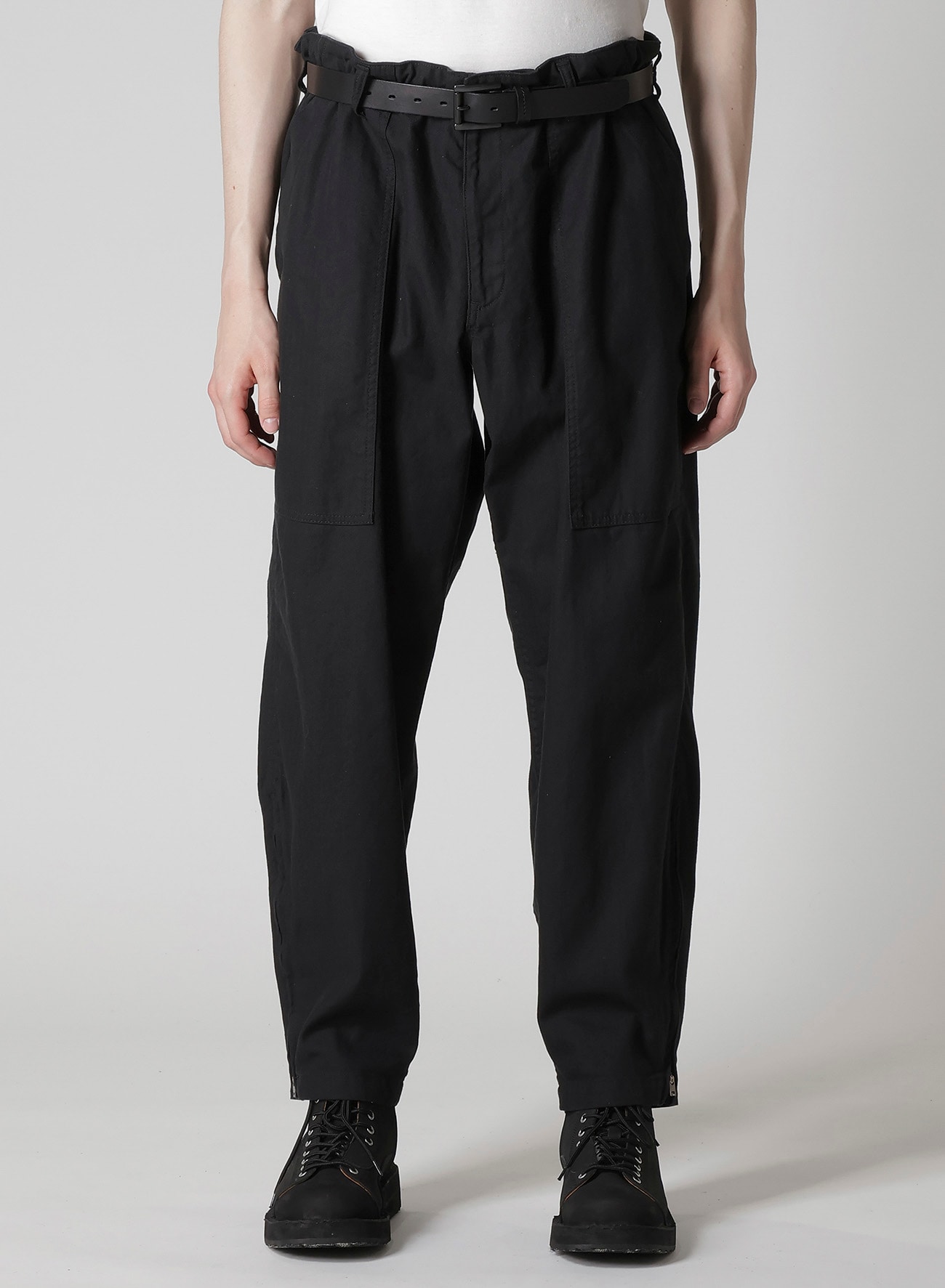BS HERRINGBONE HEM ZIP PAINTER PANTS(S Black): Yohji