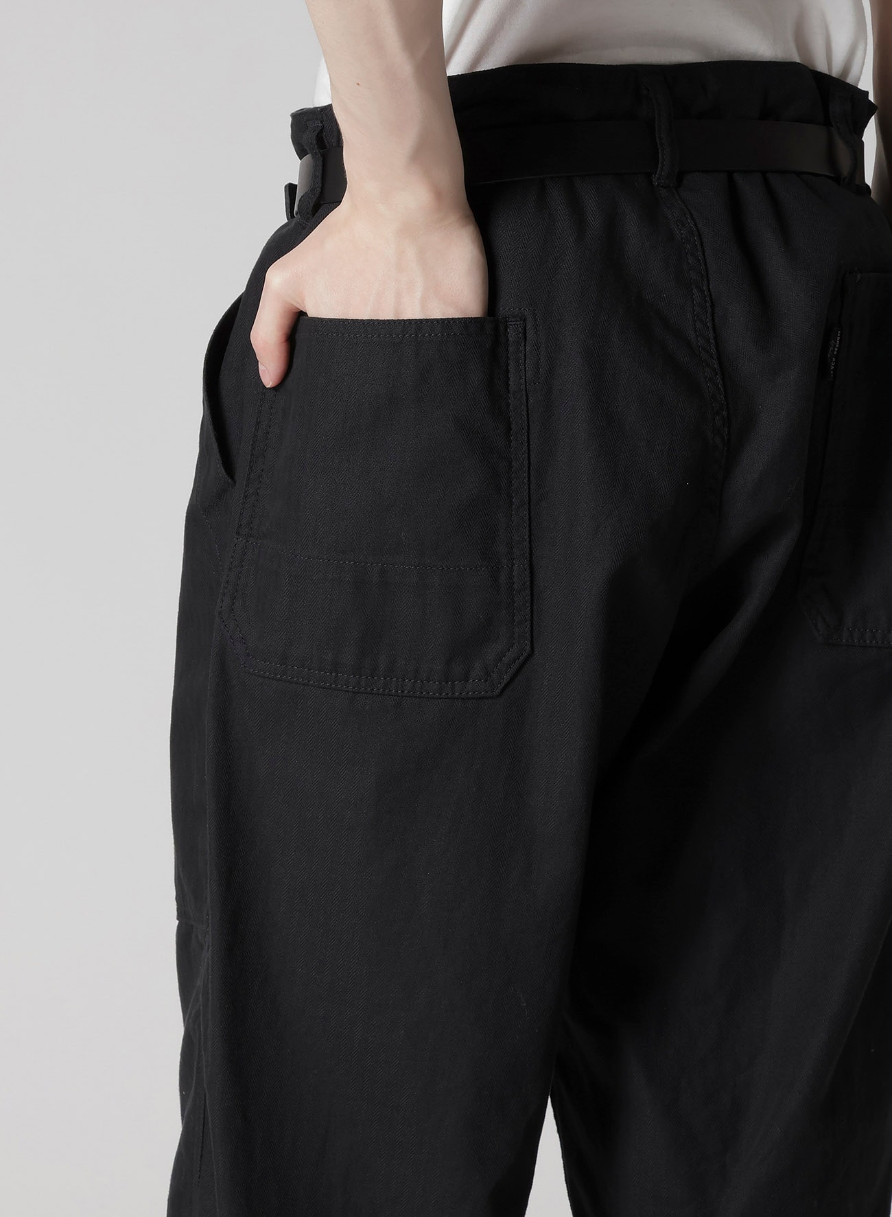 BS HERRINGBONE HEM ZIP PAINTER PANTS(S Black): Yohji