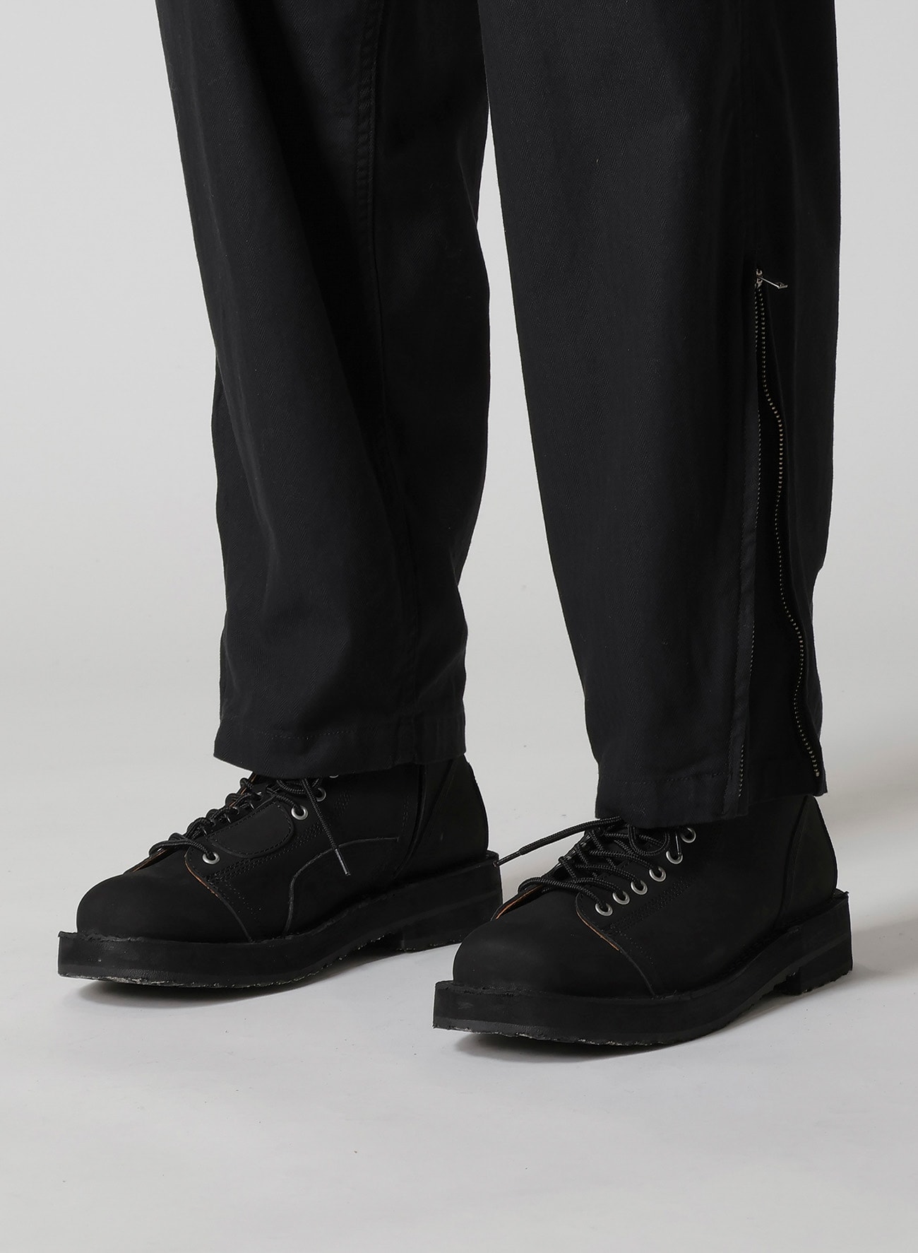 BS HERRINGBONE HEM ZIP PAINTER PANTS(S Black): Yohji