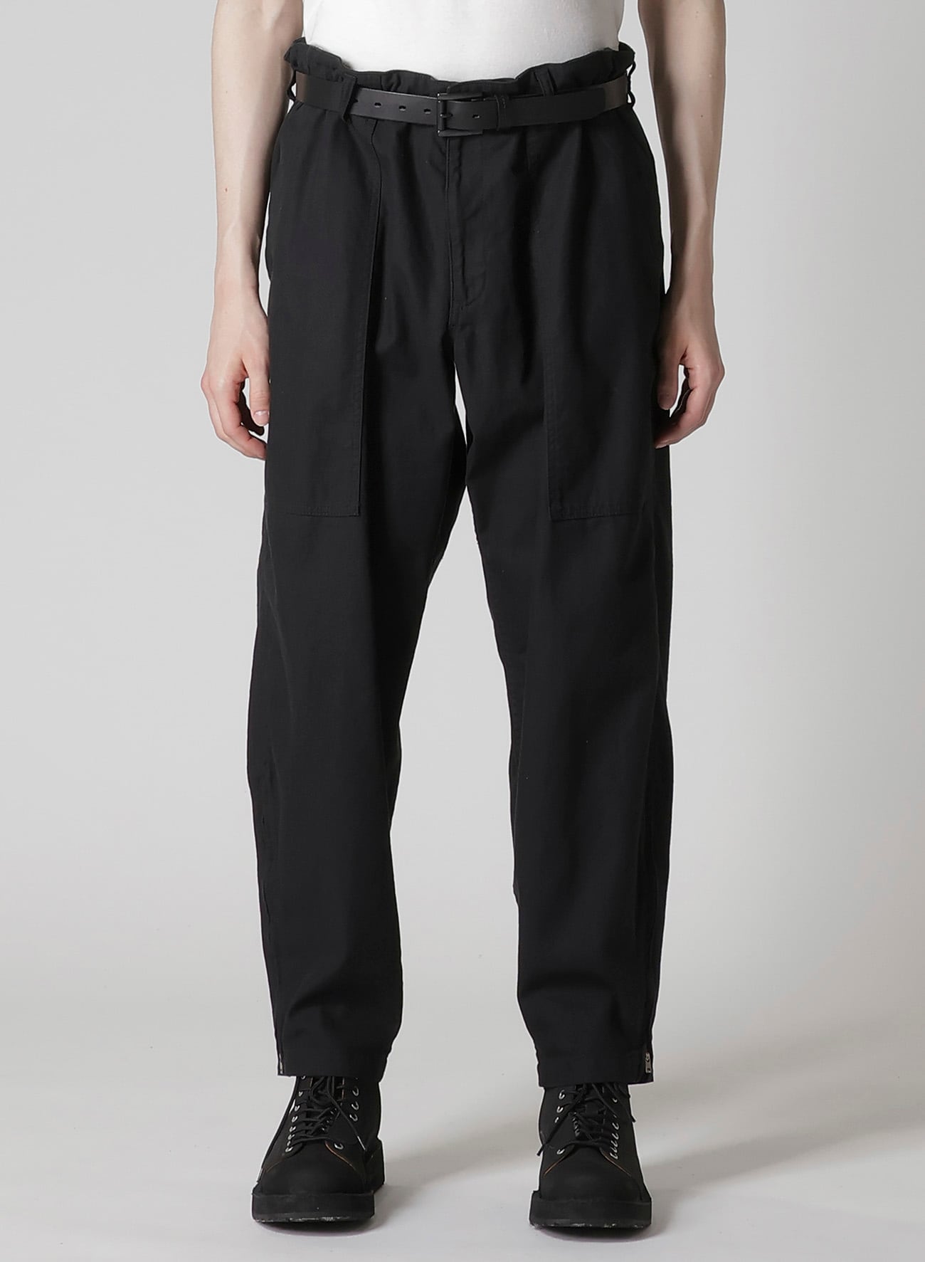 BLACK SCANDAL HERRINGBONE HEM ZIP PAINTER PANTS