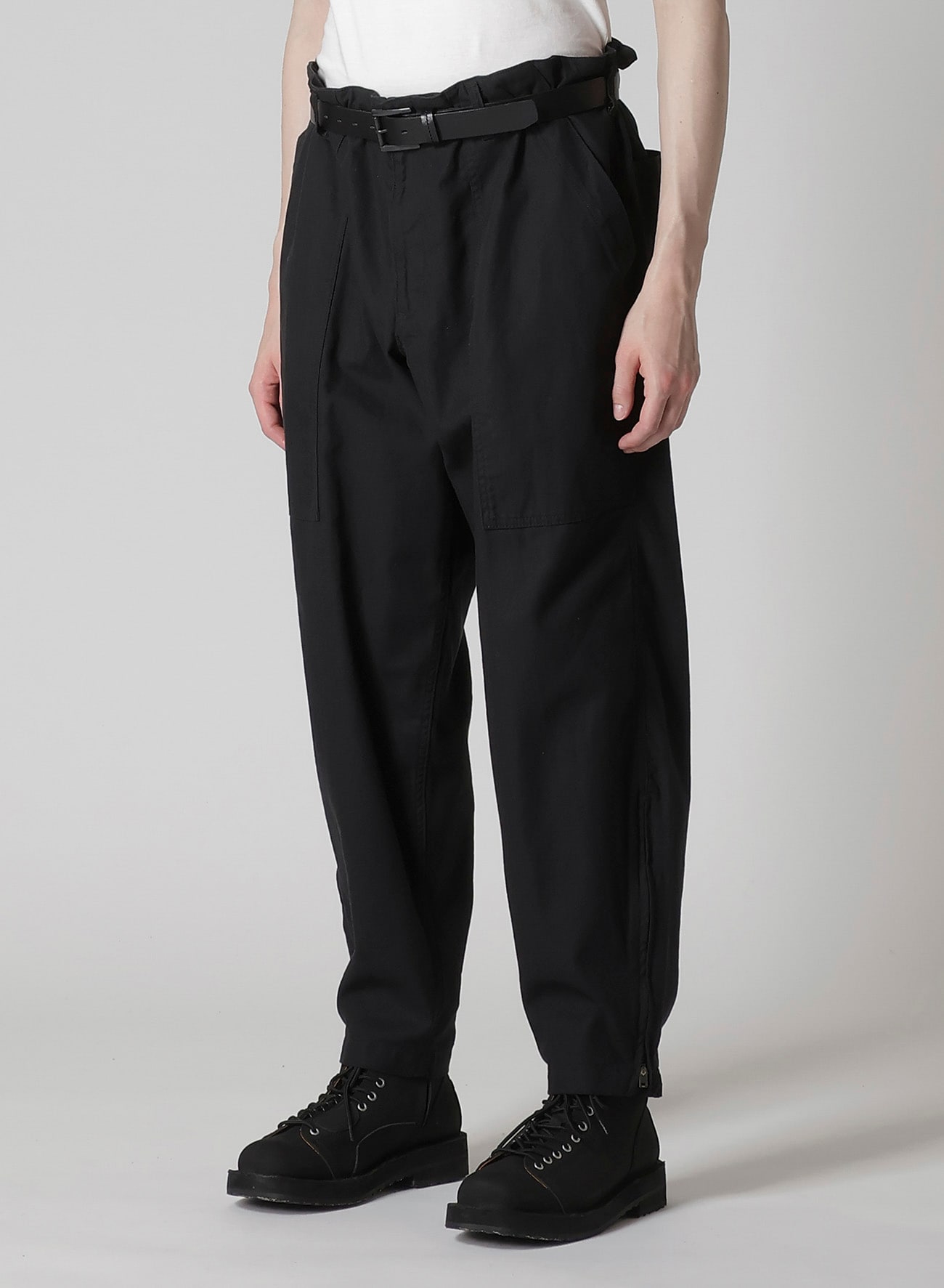 BLACK SCANDAL HERRINGBONE HEM ZIP PAINTER PANTS
