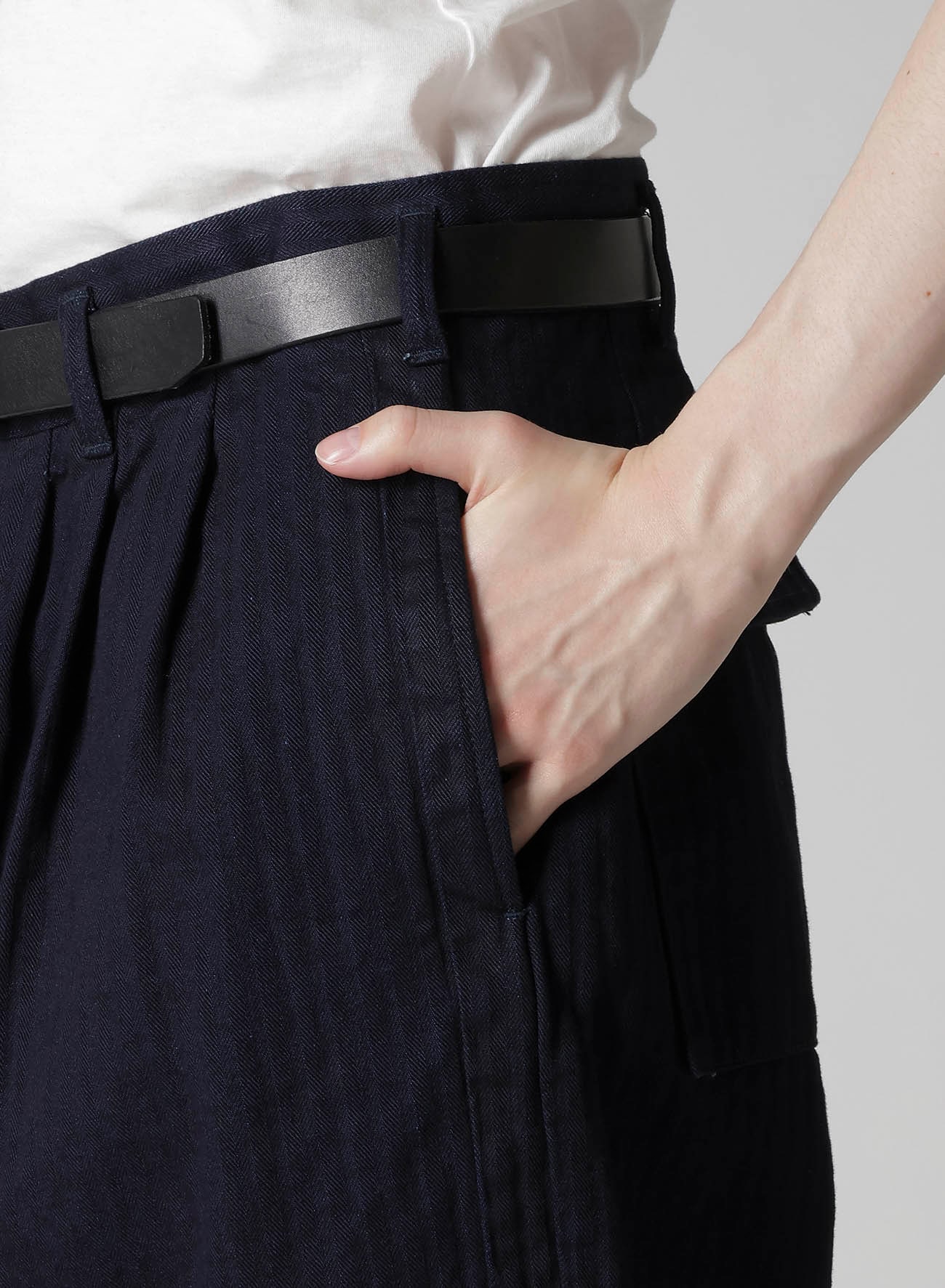 BLACK SCANDAL HERRINGBONE DENIM SIDE TAPE DETAIL PANTS