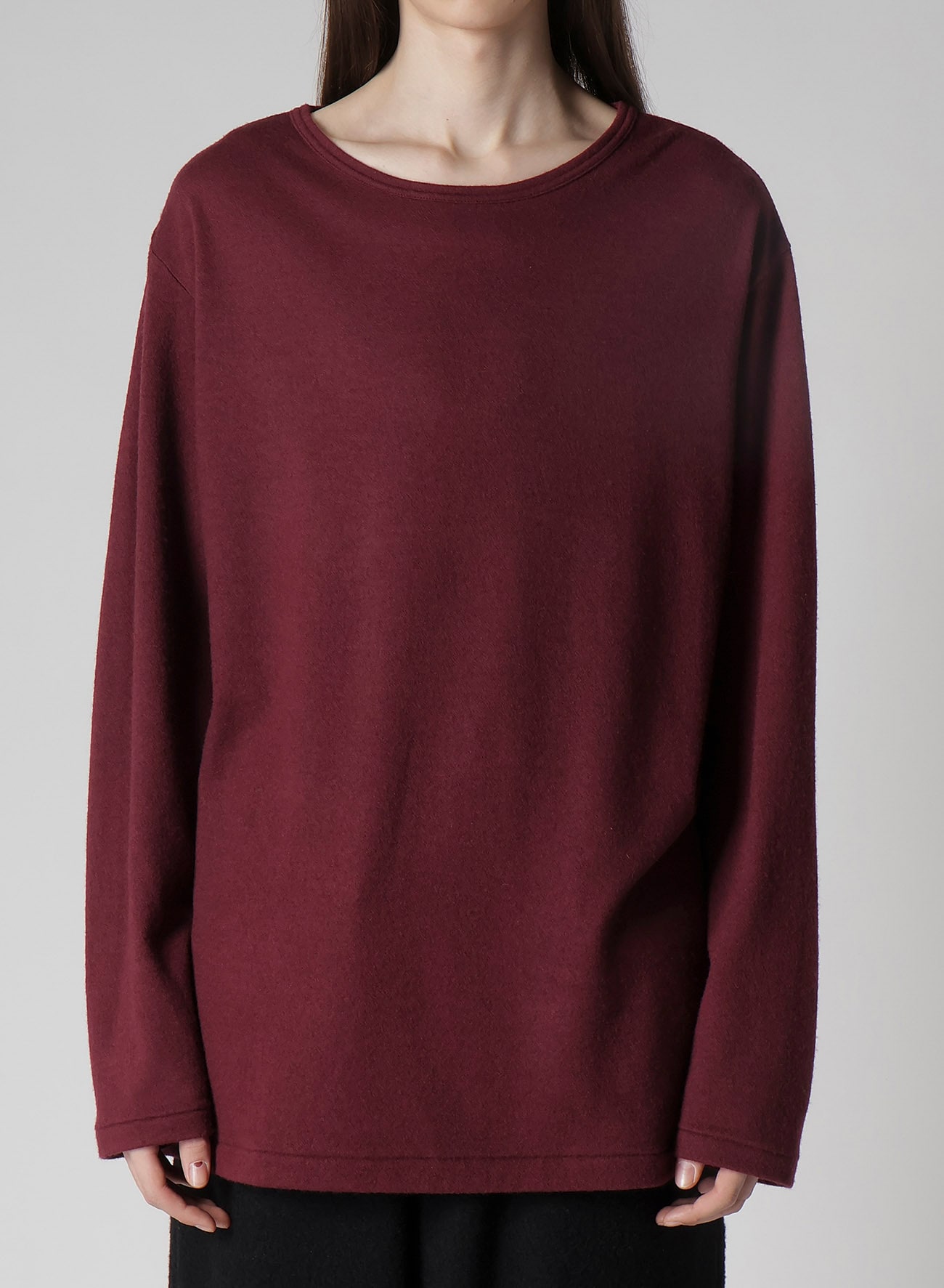 SUPER 120 WOOL SINGLE JERSEY ROUND NECK LS TEE