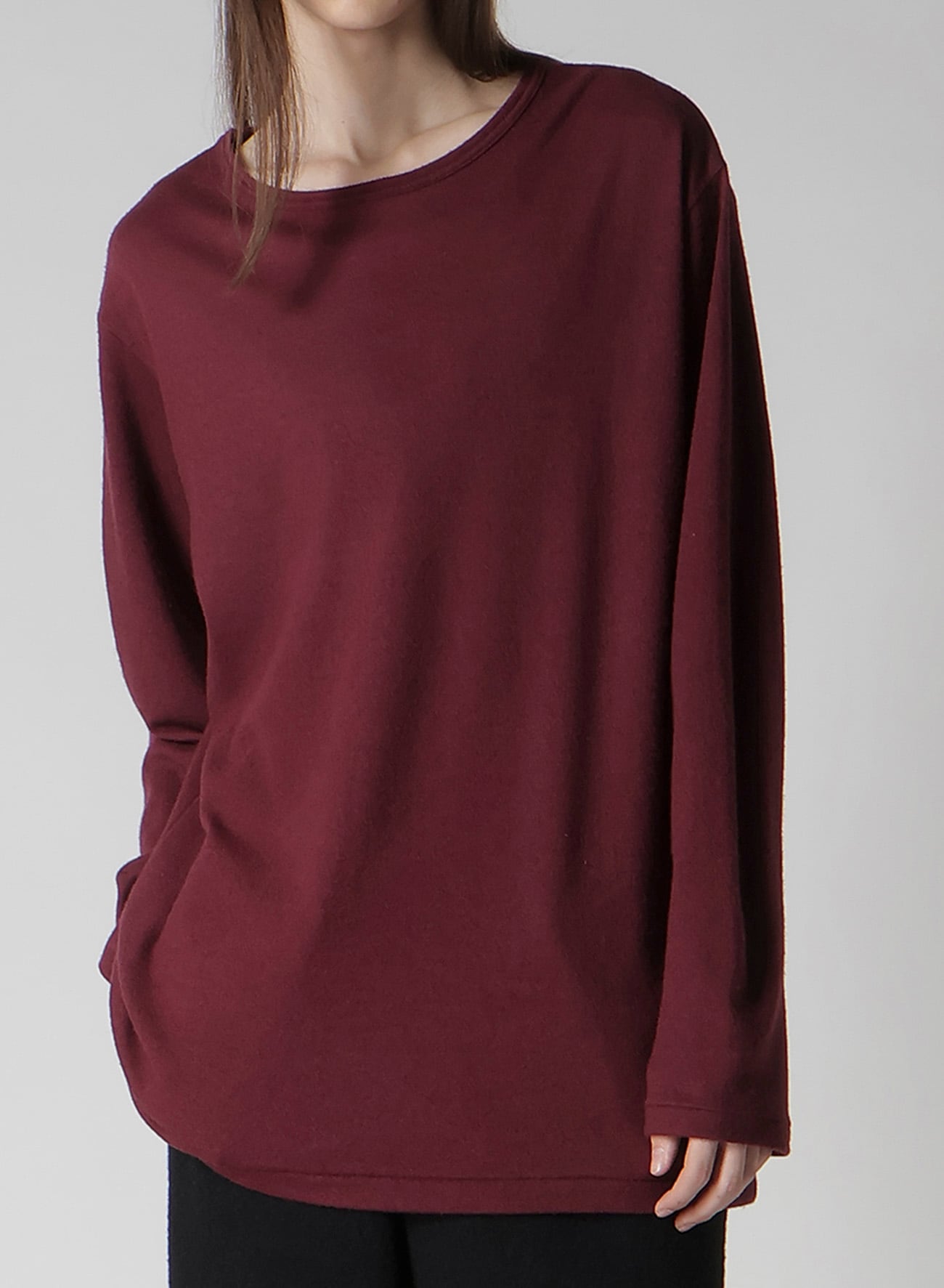 SUPER 120 WOOL SINGLE JERSEY ROUND NECK LS TEE