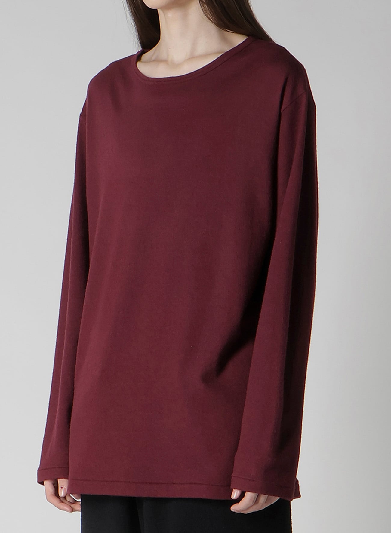 SUPER 120 WOOL SINGLE JERSEY ROUND NECK LS TEE