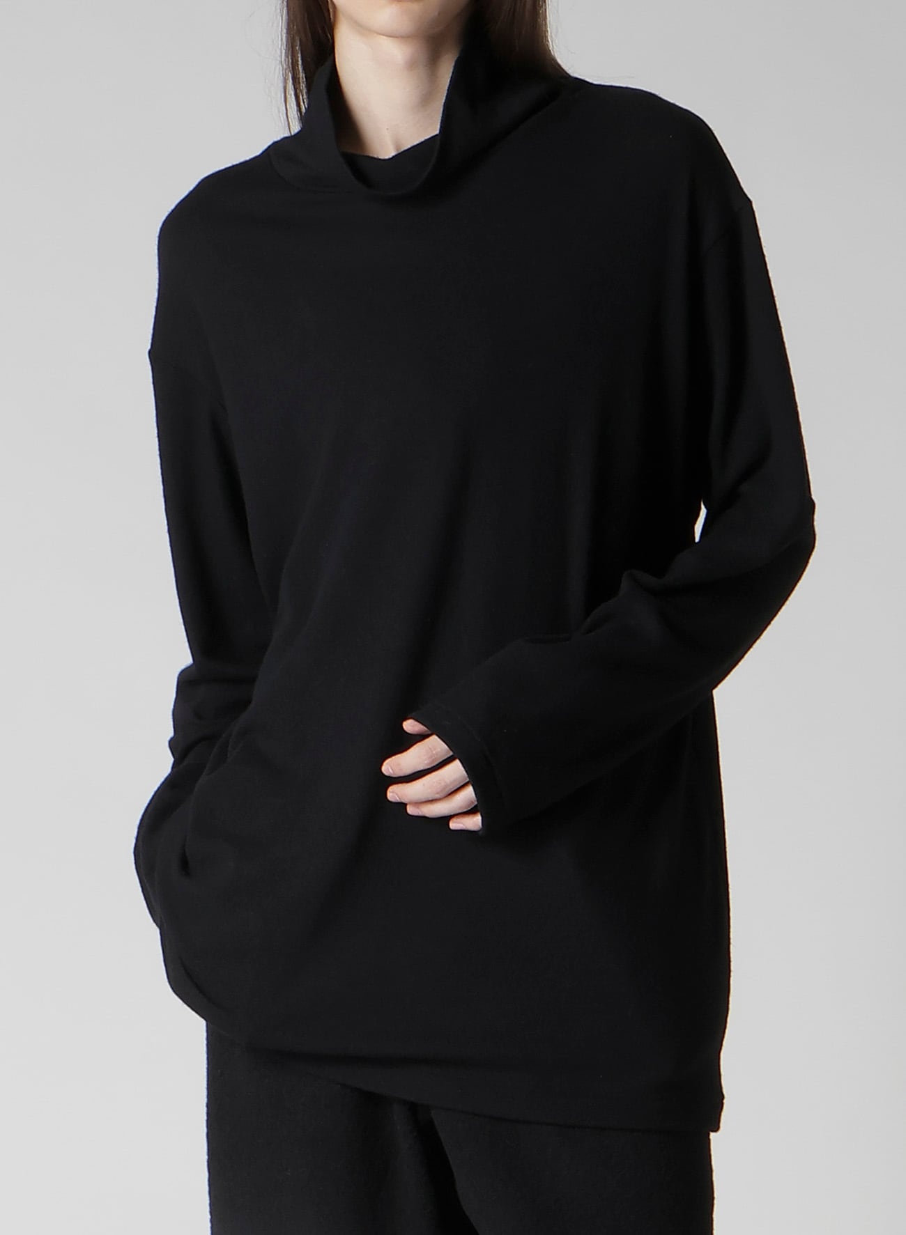 SUPER 120 WOOL SINGLE JERSEY TURTLE NECK LS TEE