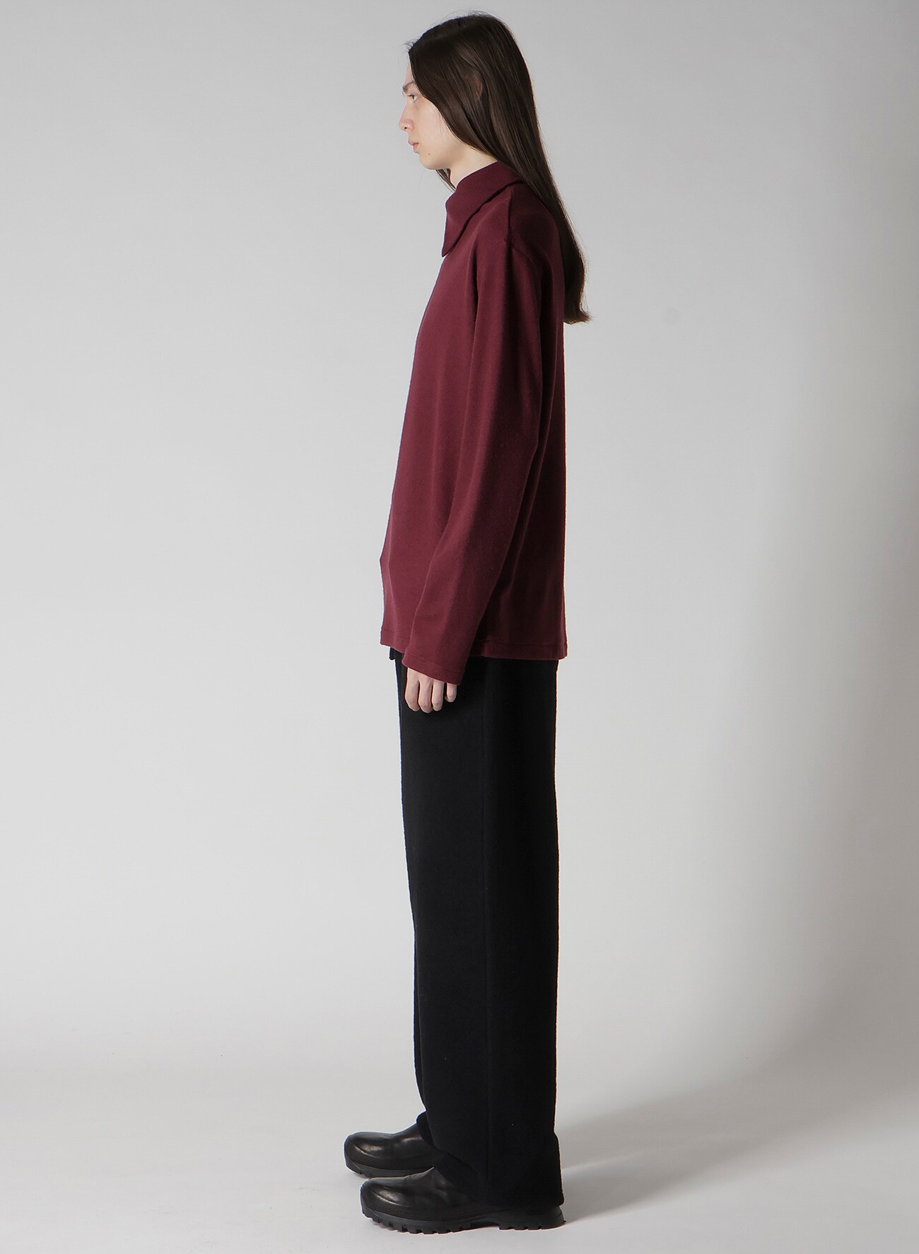 SUPER 120 WOOL SINGLE JERSEY LAYERED HIGK NECK TEE
