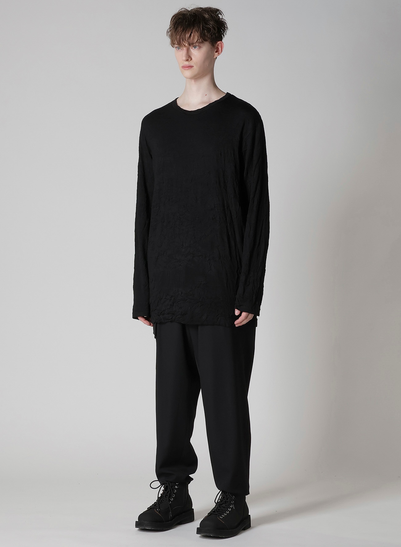 WASHABLE WOOL JERSEY ROUND NECK LONG SLV T