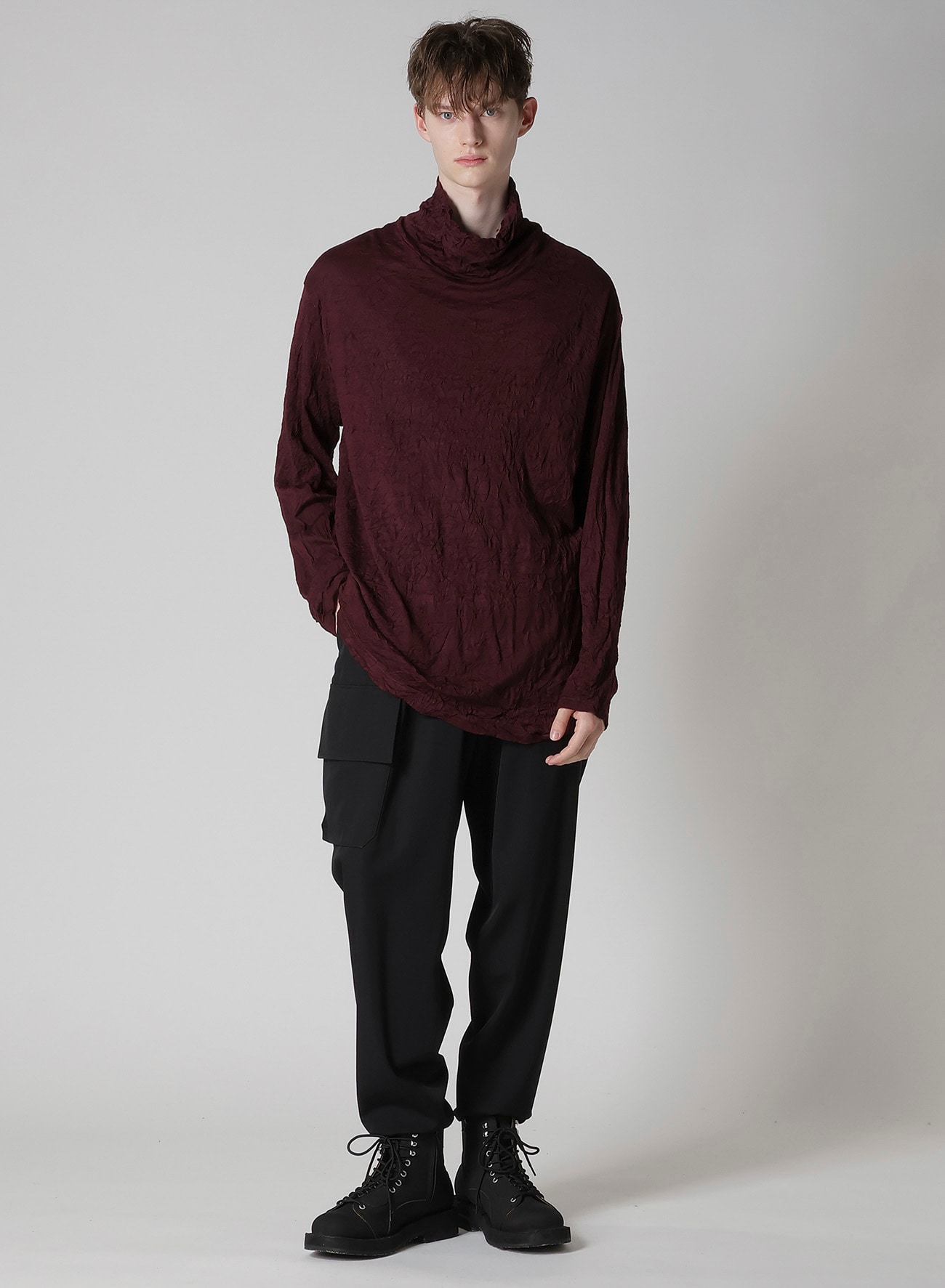WASHABLE WOOL JERSEY TURTLE NECK LONG SLV T