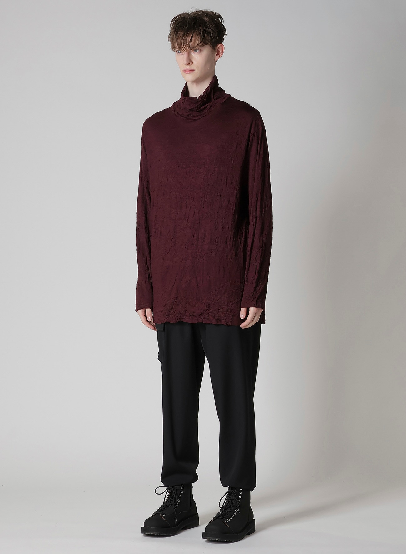 WASHABLE WOOL JERSEY TURTLE NECK LONG SLV T