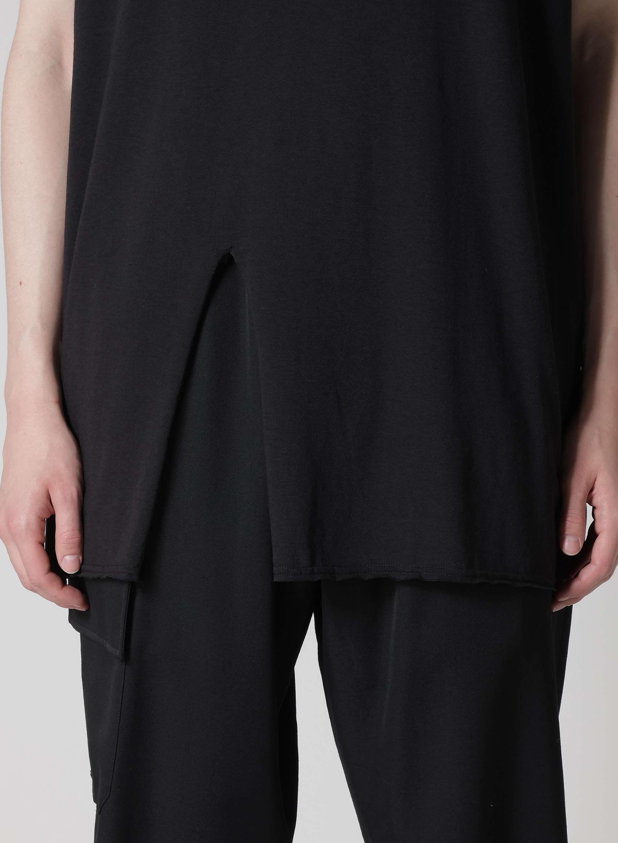 WOOL MIX SINGLE JERSEY SLIT ROUND NECK T