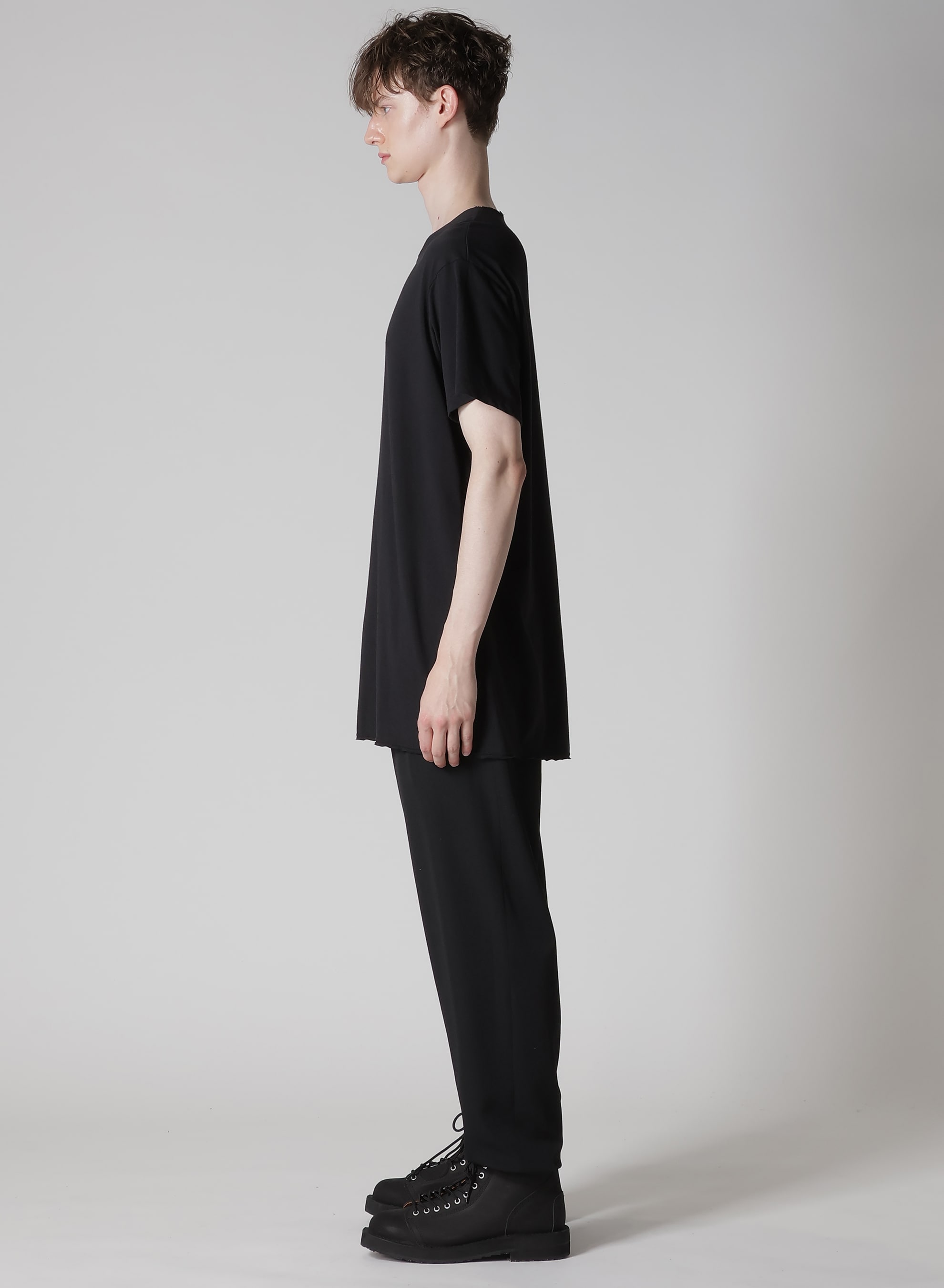 WOOL MIX SINGLE JERSEY SLIT ROUND NECK T