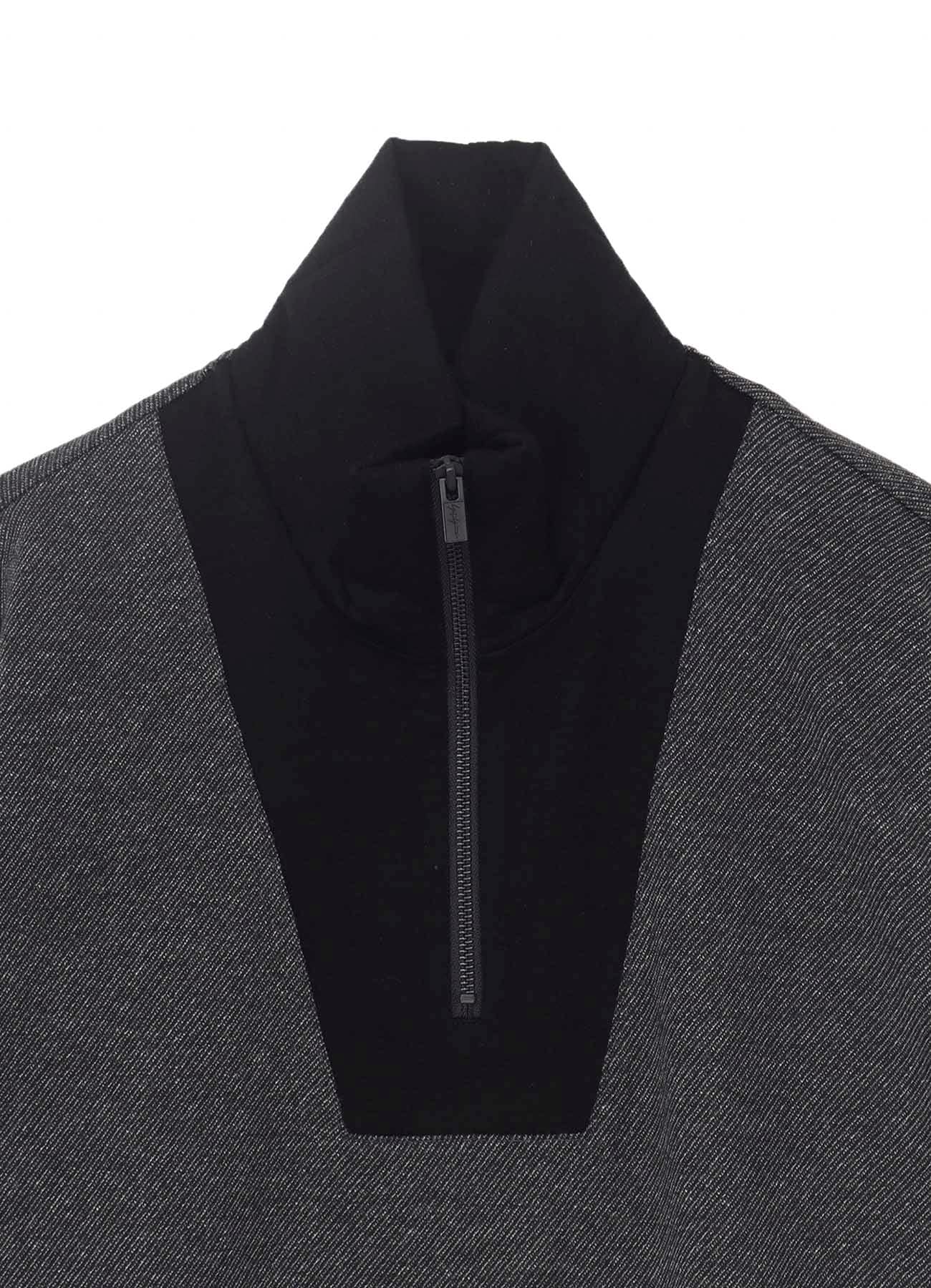 C/W TWILL JERSEY PADDED COLLAR HALF ZIP LONG BLOUSE