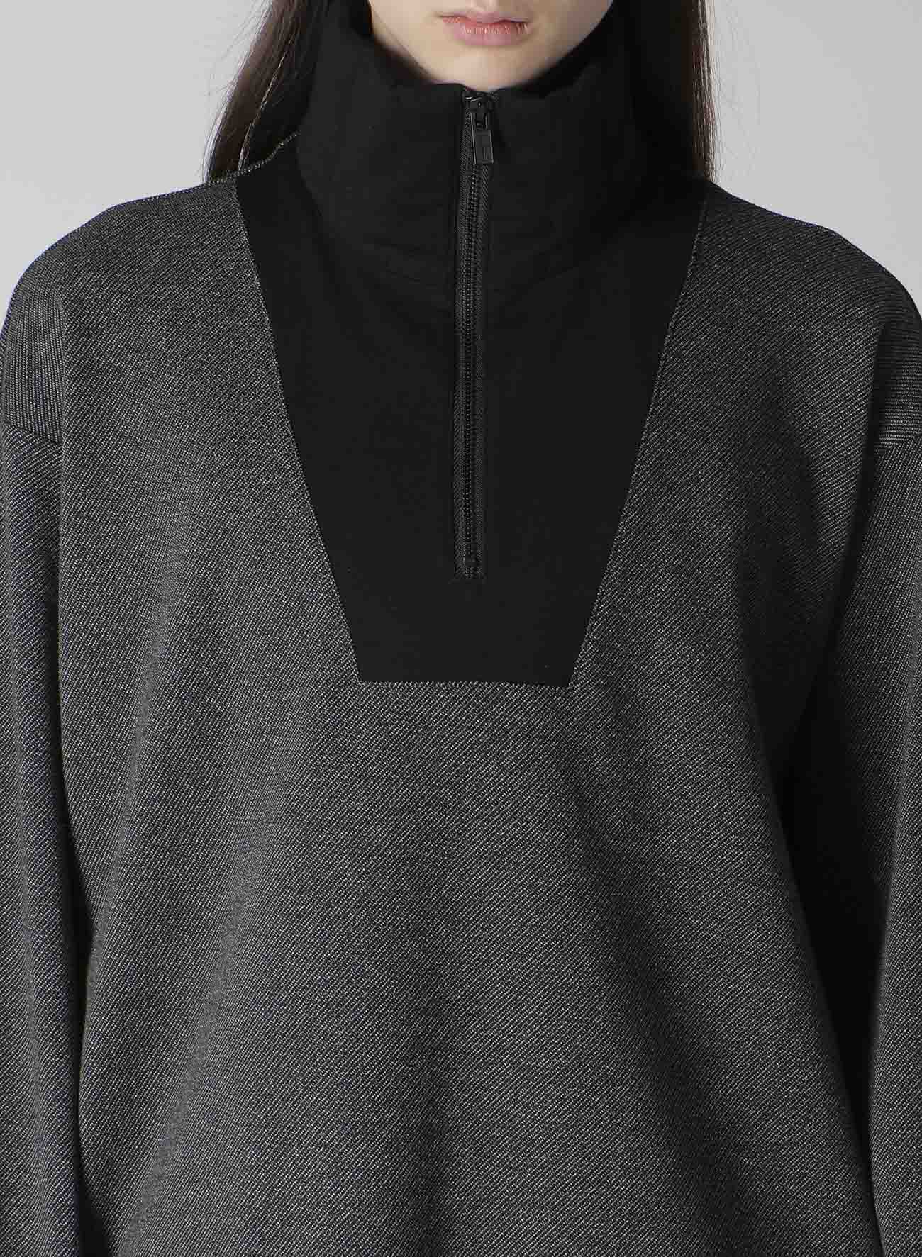 C/W TWILL JERSEY PADDED COLLAR HALF ZIP LONG BLOUSE