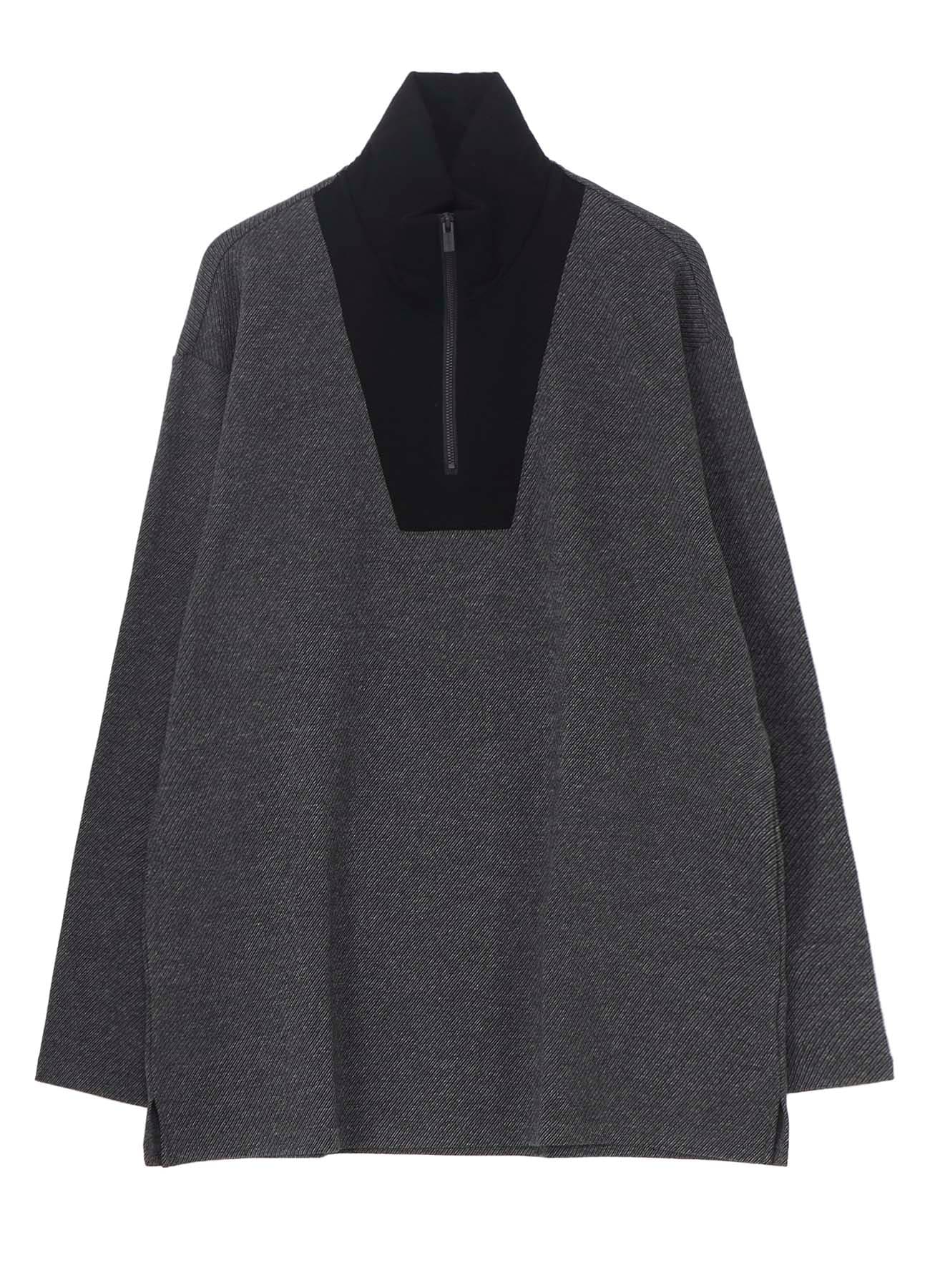 C/W TWILL JERSEY PADDED COLLAR HALF ZIP LONG BLOUSE
