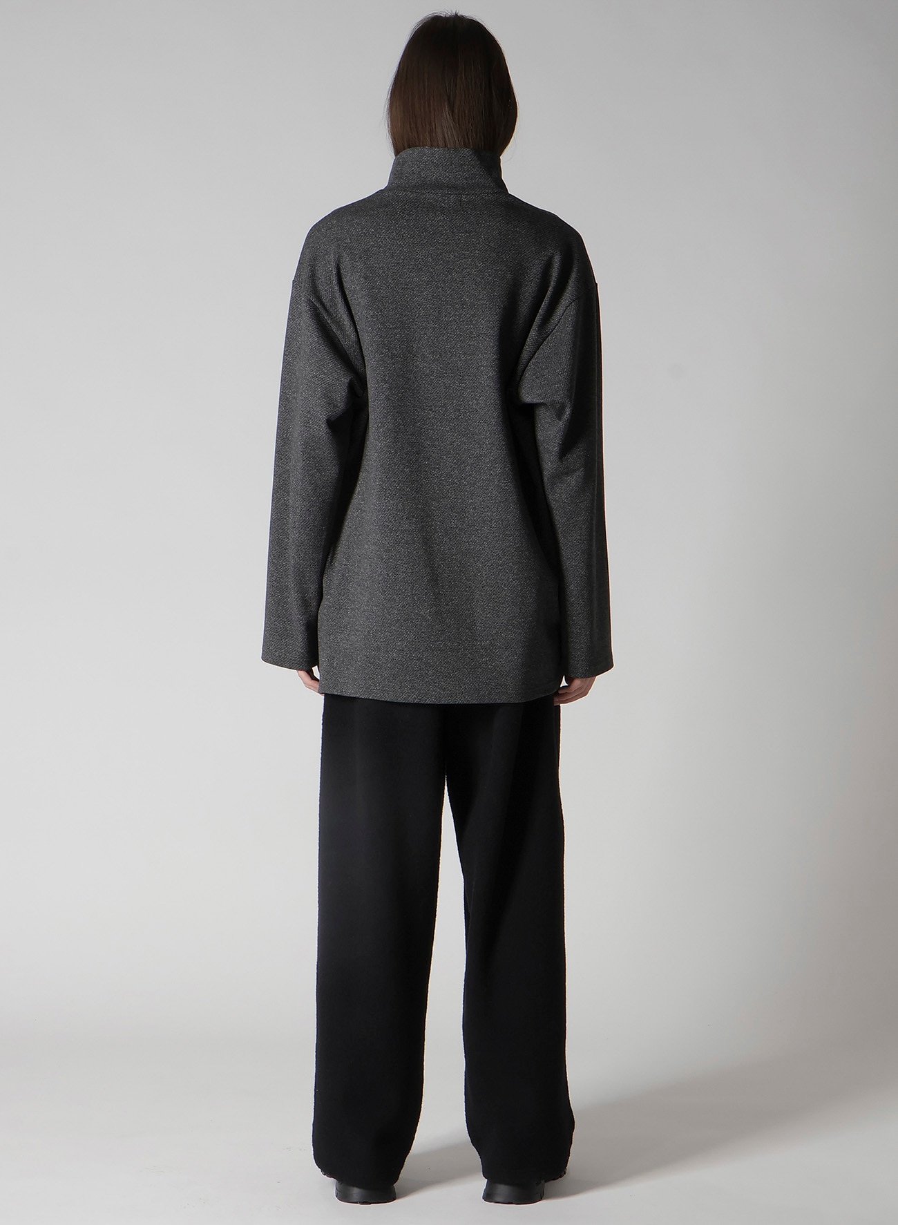 COTTON WOOL TWILL JERSEY SIDE SLIT PADDED HIGH NECK PO