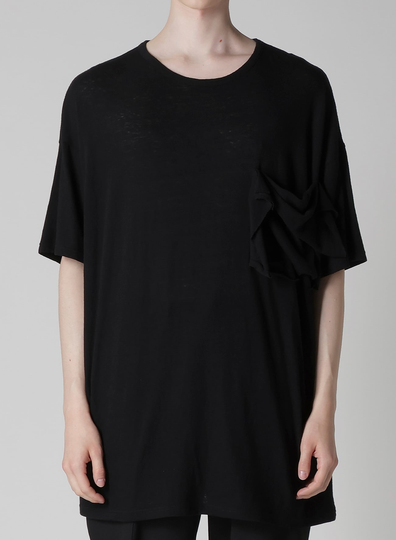 COTTON SILK NOIR GAUZE JERSEY POCKET DETAIL SHORT SLV T