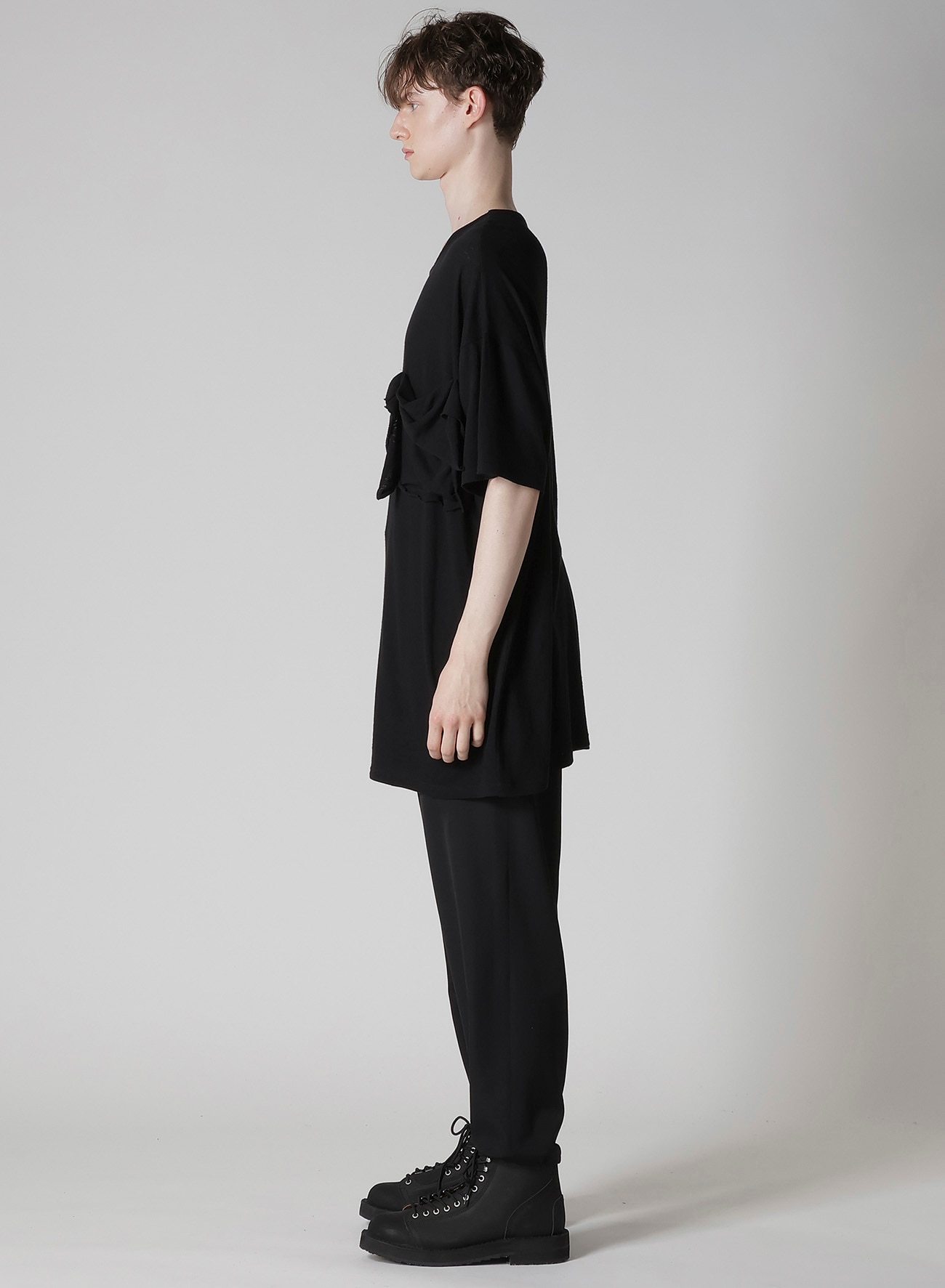COTTON SILK NOIR GAUZE JERSEY POCKET DETAIL SHORT SLV T