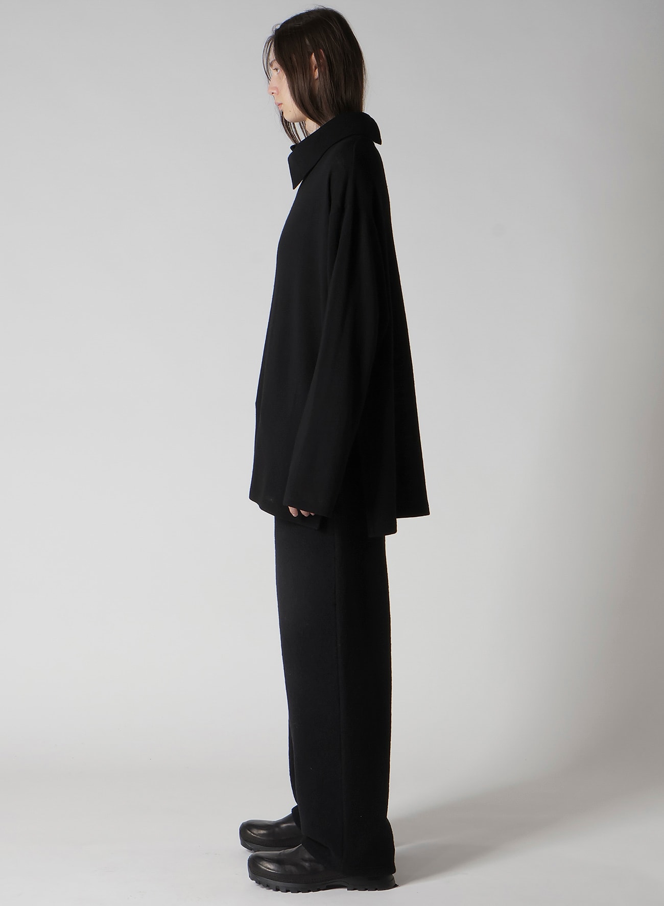 MILLING WOOL SIDE SLIT HIGH NECK LONG SLV T