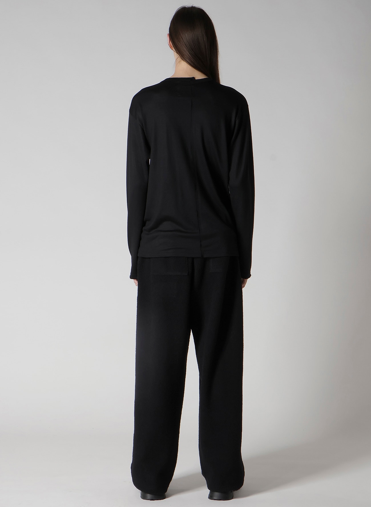 WOOL SINGLE JERSEY PANELED ROUND NECK LONG SLV T