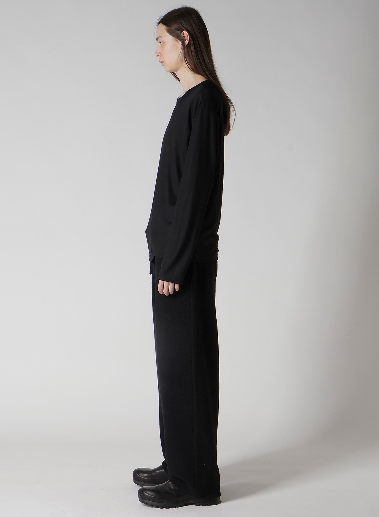 WOOL SINGLE JERSEY PANELED ROUND NECK LONG SLV T