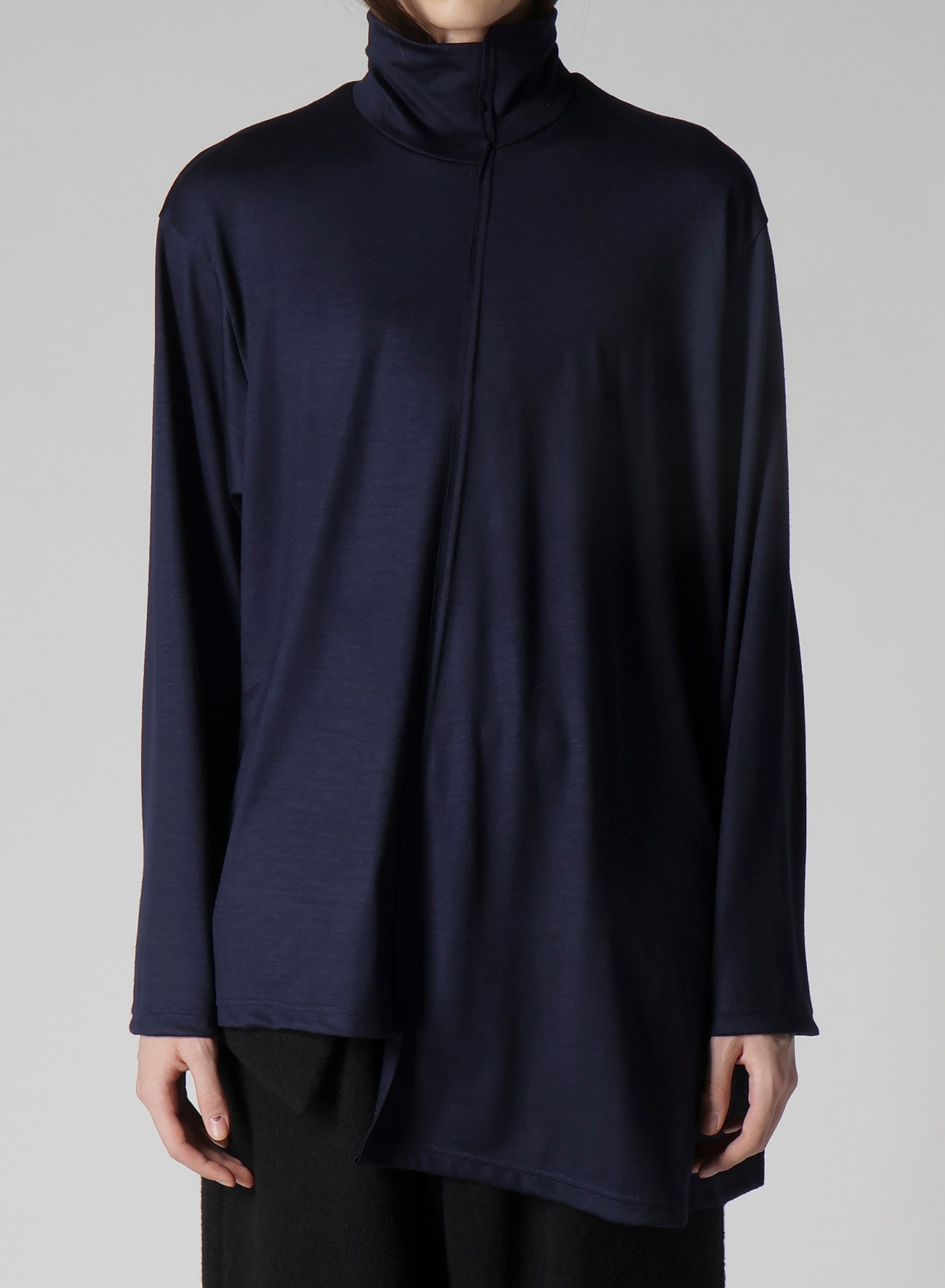 WOOL SINGLE JERSEY PANELED TURTLE NECK PO
