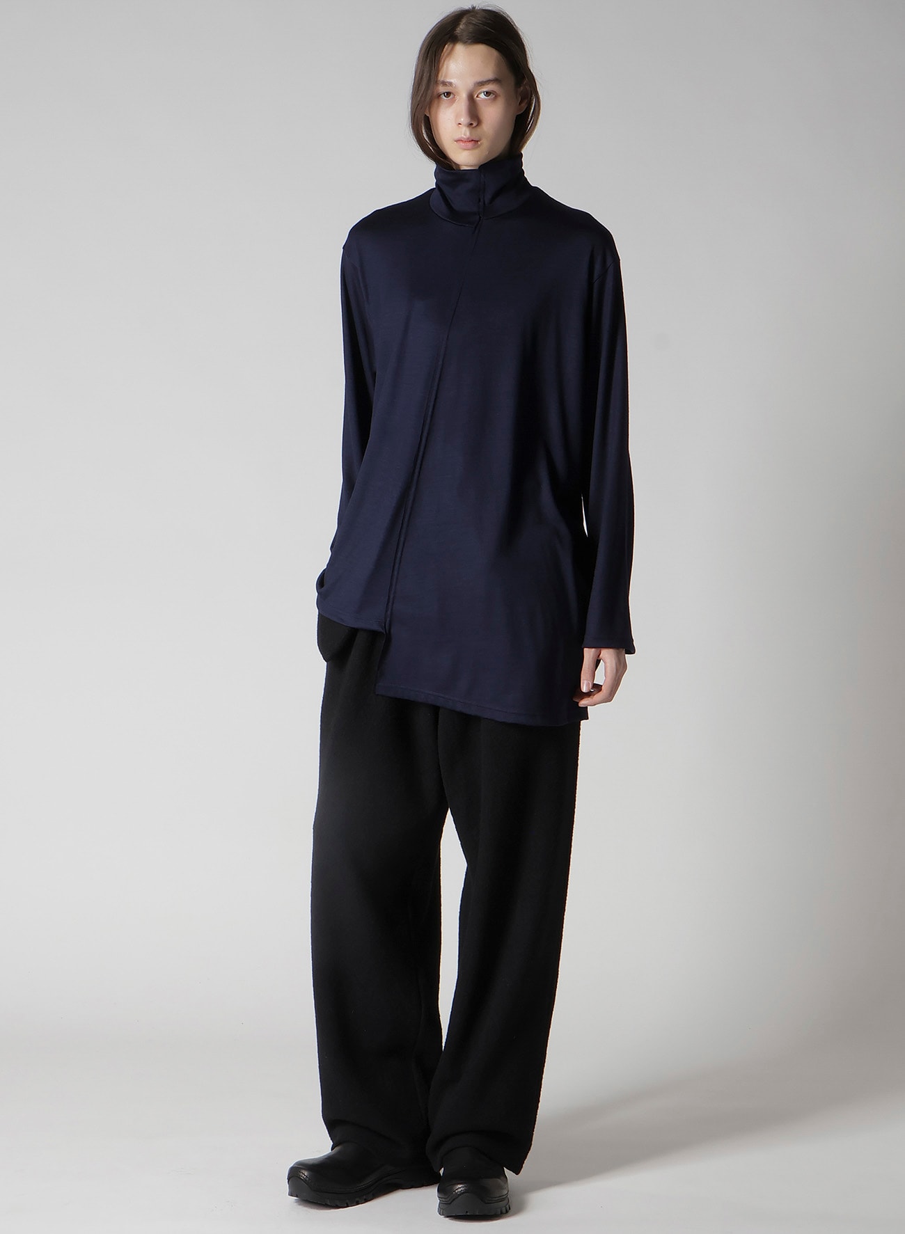 WOOL SINGLE JERSEY PANELED TURTLE NECK PO