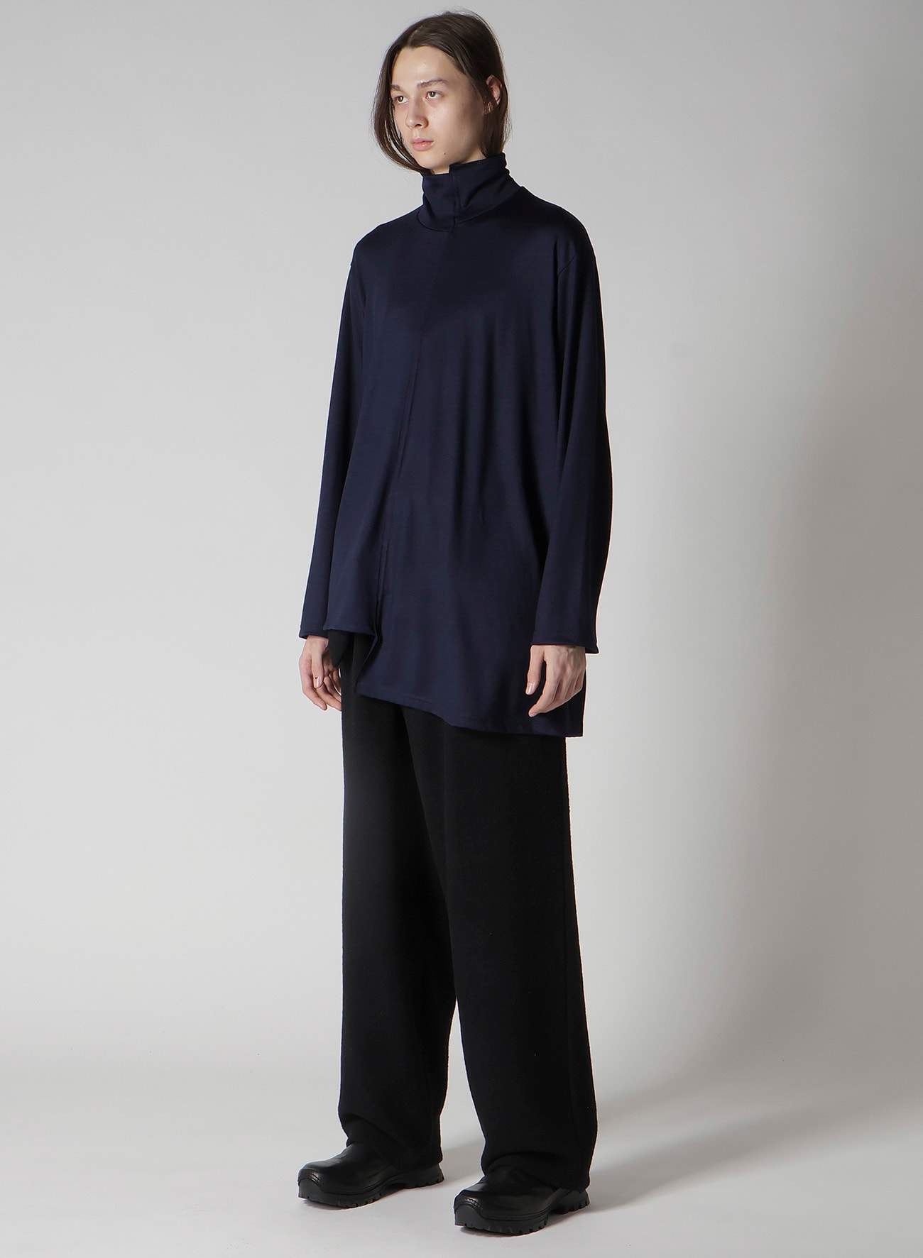 WOOL SINGLE JERSEY PANELED TURTLE NECK PO