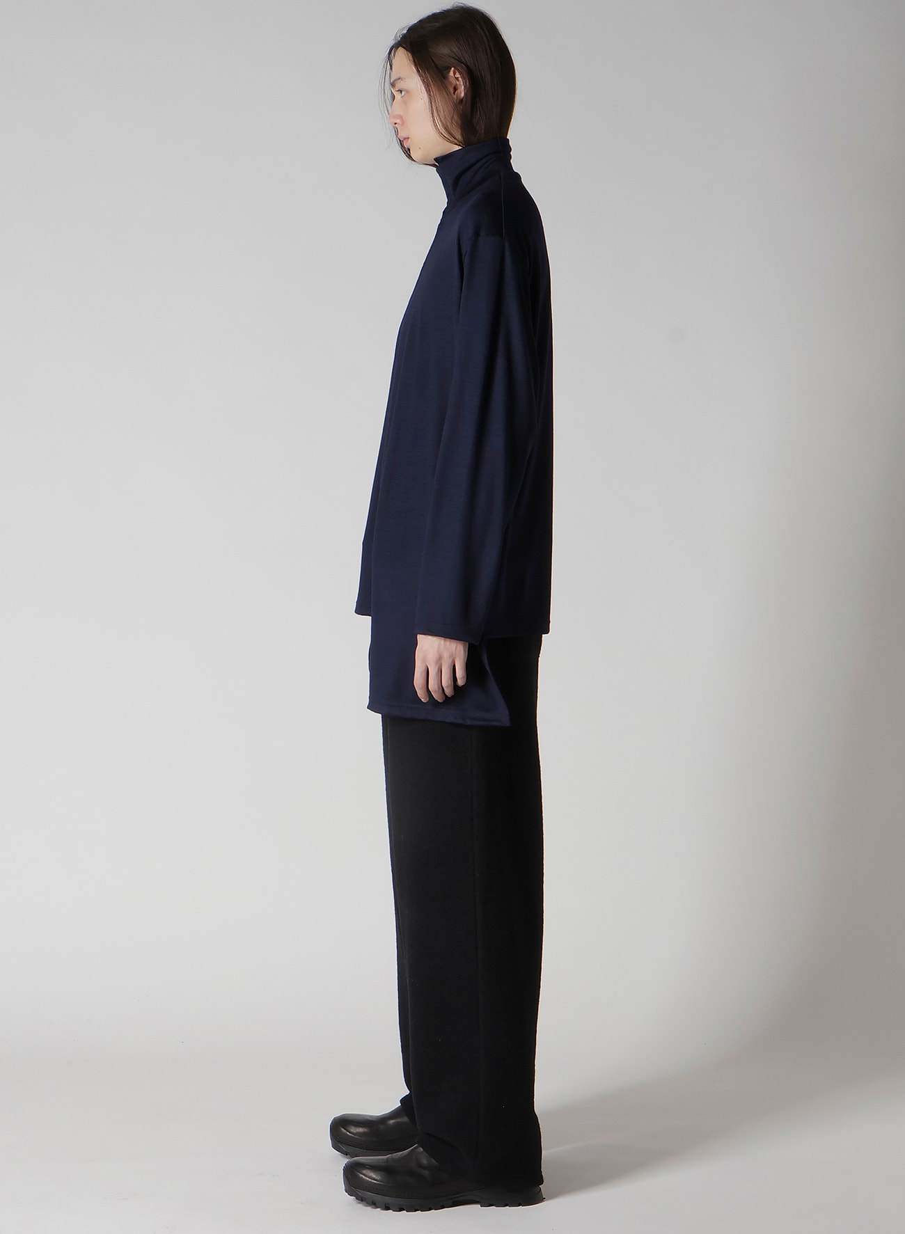 WOOL SINGLE JERSEY PANELED TURTLE NECK PO