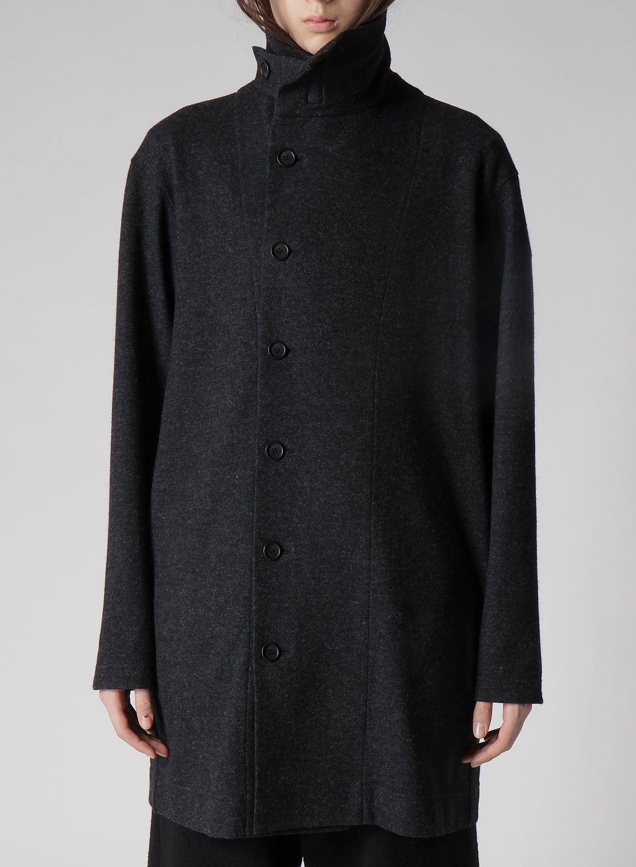 WOOLLEN JERSEY HIGH NECK LONG COAT