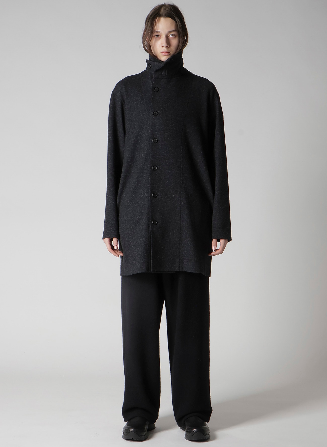 WOOLLEN JERSEY HIGH NECK LONG COAT