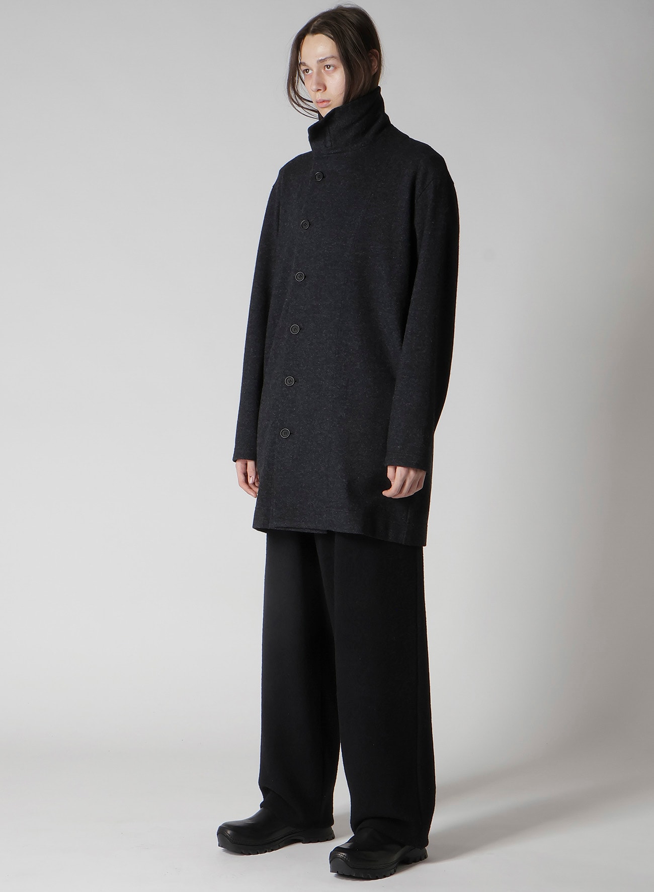 WOOLLEN JERSEY HIGH NECK LONG COAT