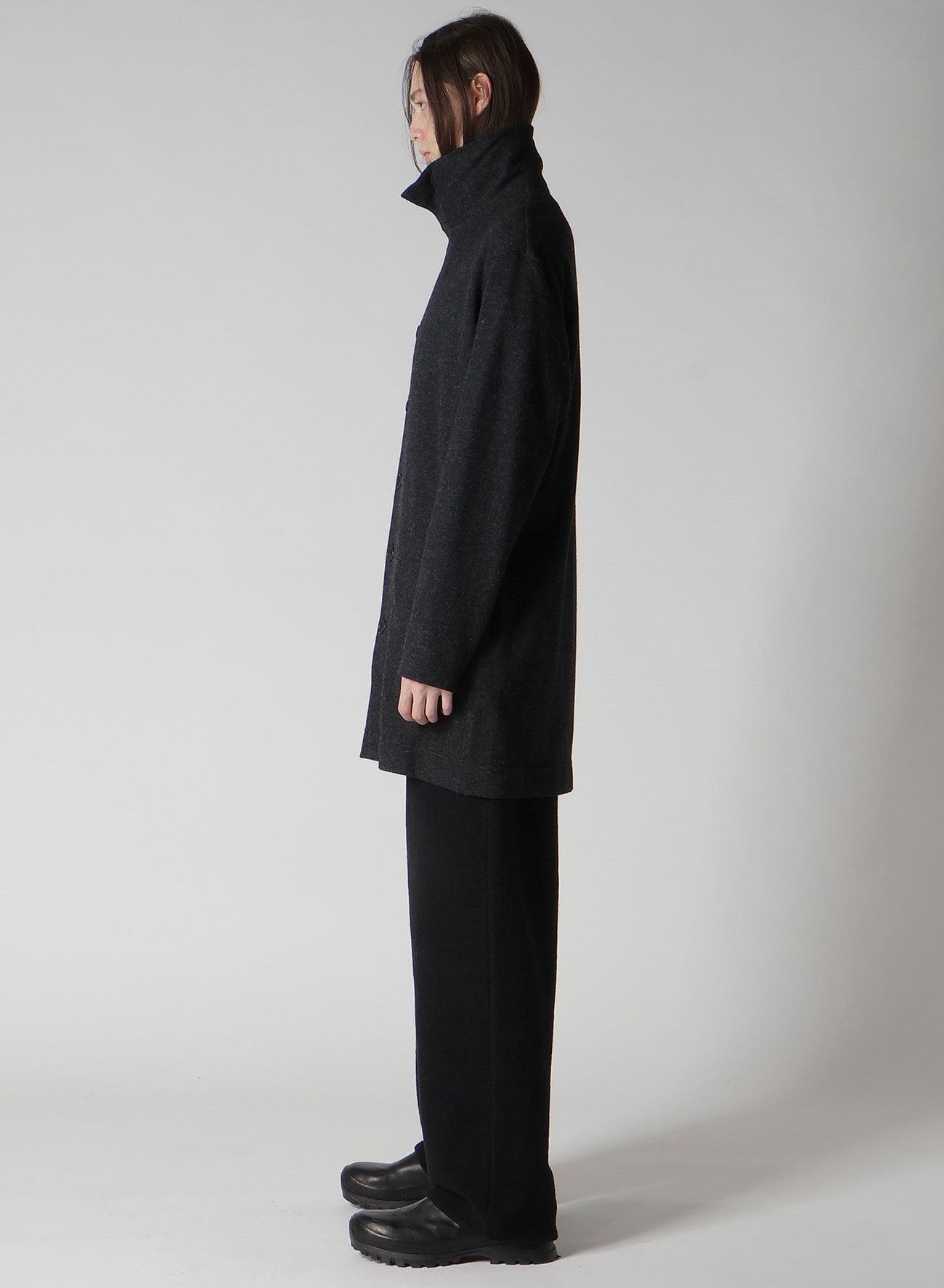 WOOLLEN JERSEY HIGH NECK LONG COAT
